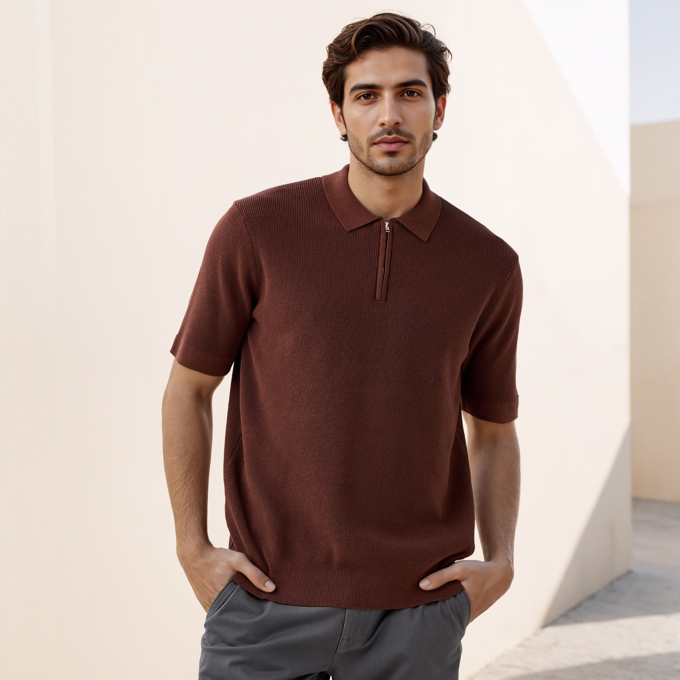 Textured Half Zip Polo T-shirt-men-clothing-sweatersandpullovers-image-1