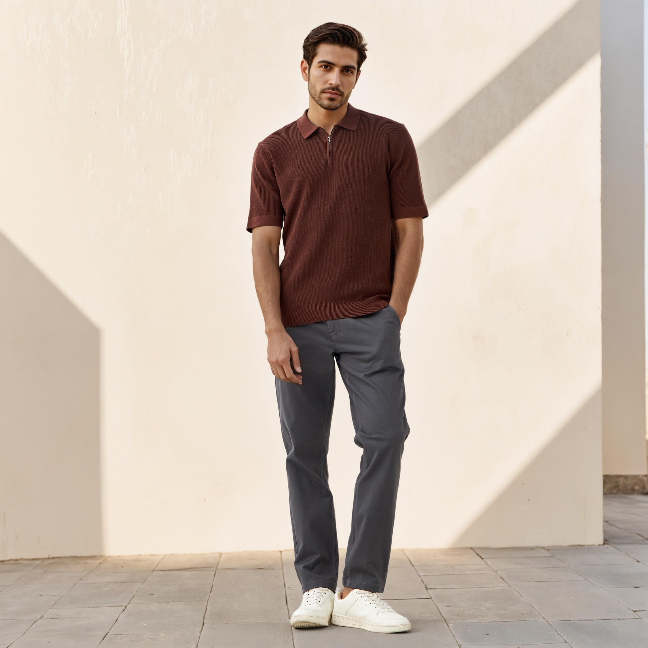 Textured Half Zip Polo T-shirt-men-clothing-sweatersandpullovers-image-2