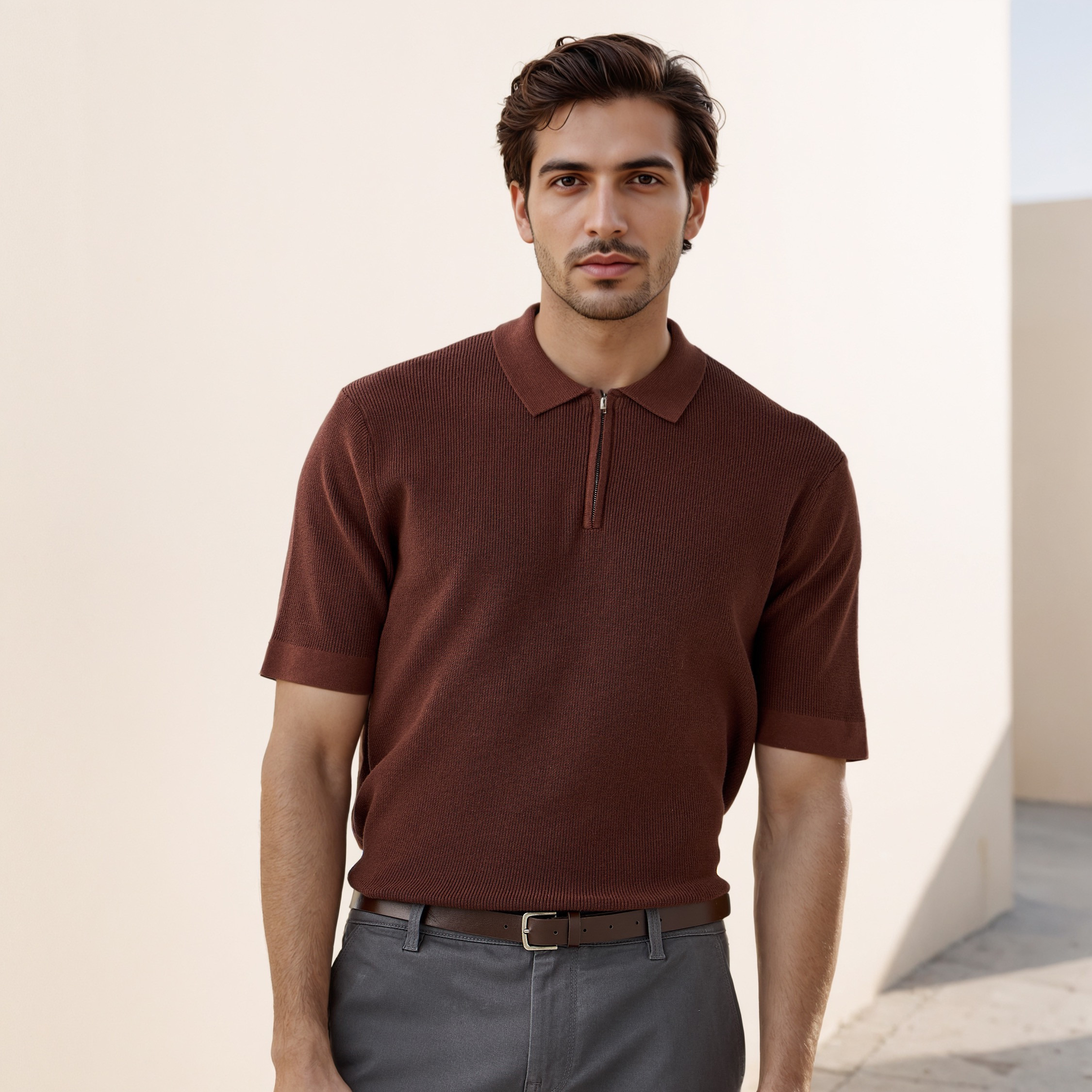 Textured Half Zip Polo T-shirt-men-clothing-sweatersandpullovers-image-4