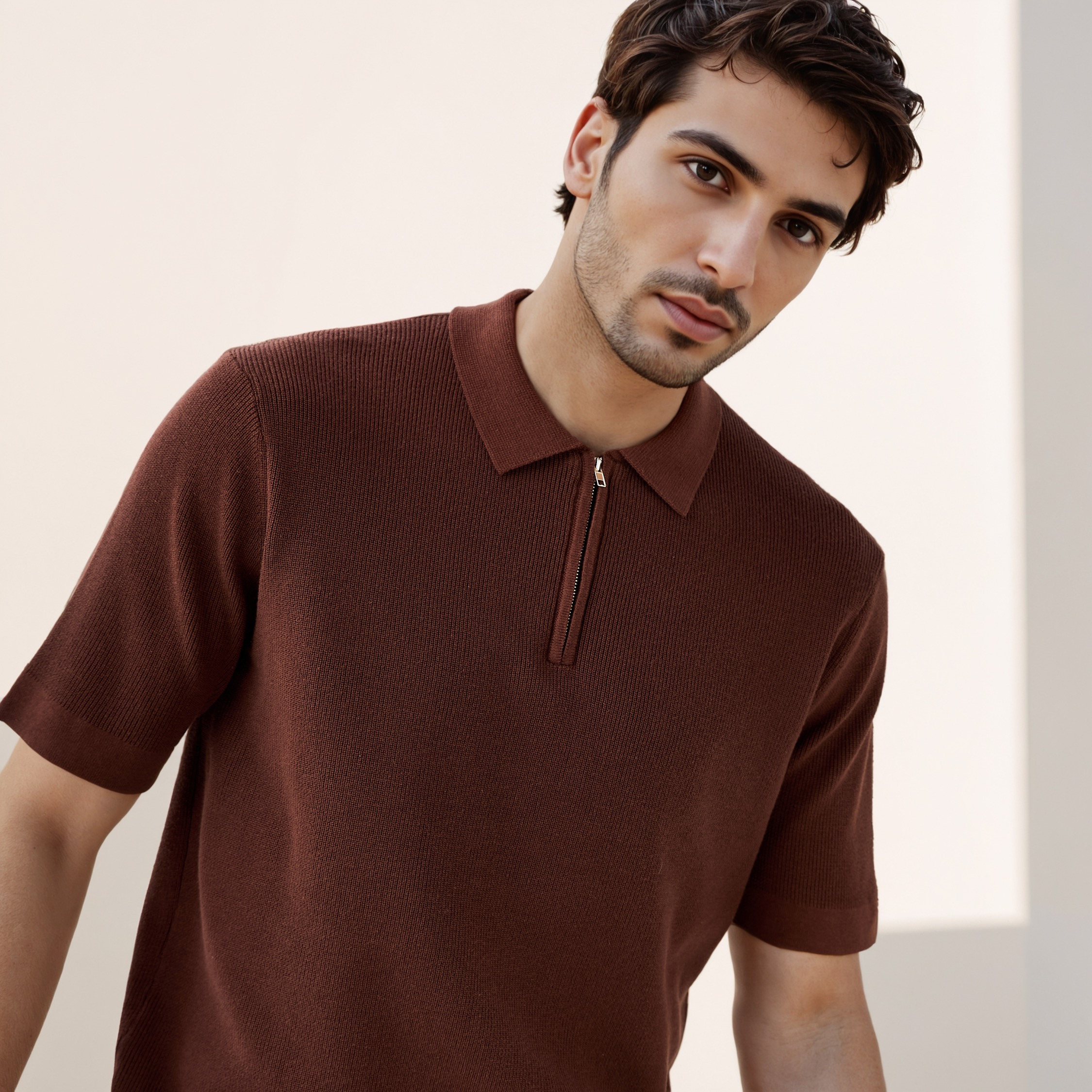 Textured Half Zip Polo T-shirt-men-clothing-sweatersandpullovers-image-5