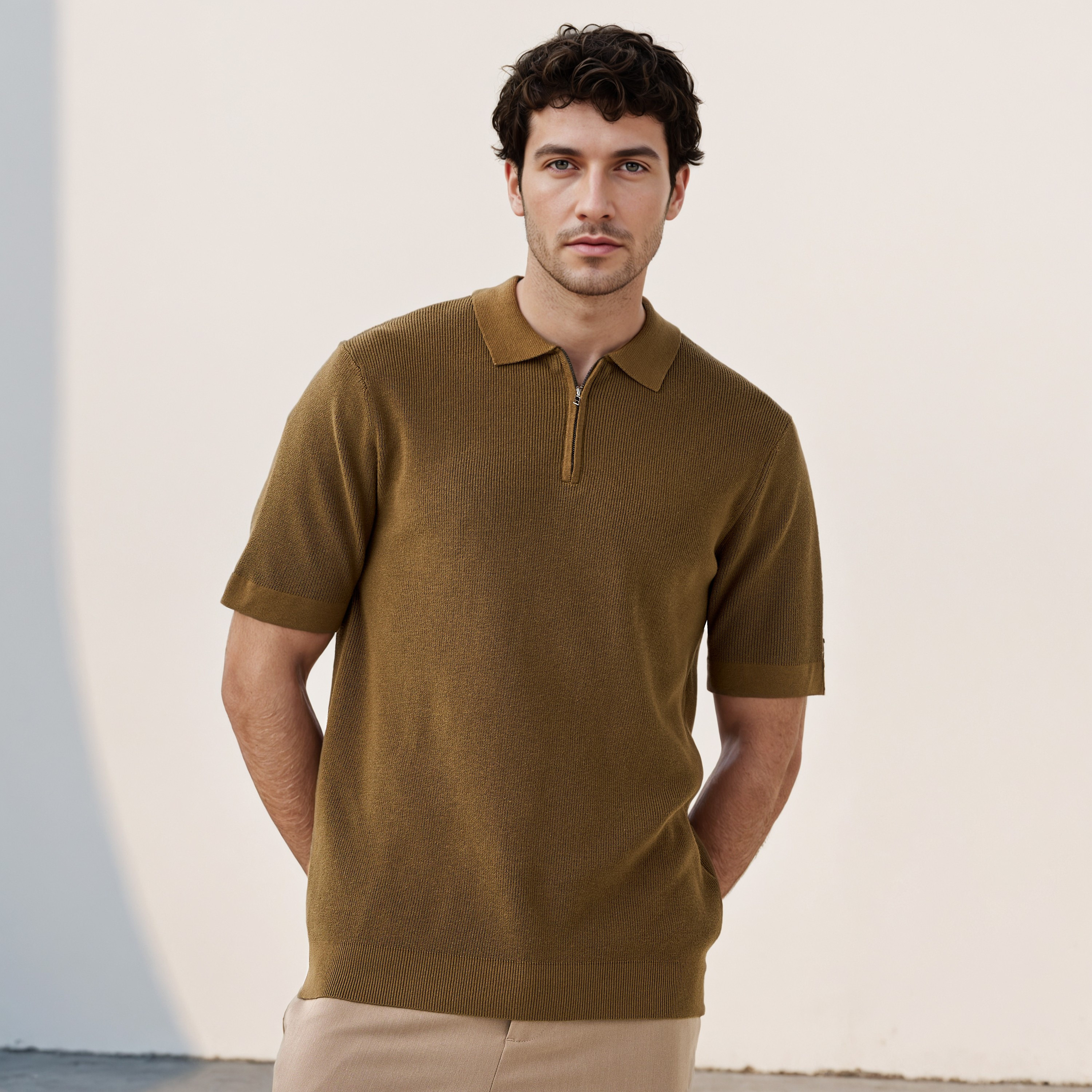 Textured Half Zip Polo T-shirt-men-clothing-sweatersandpullovers-image-1