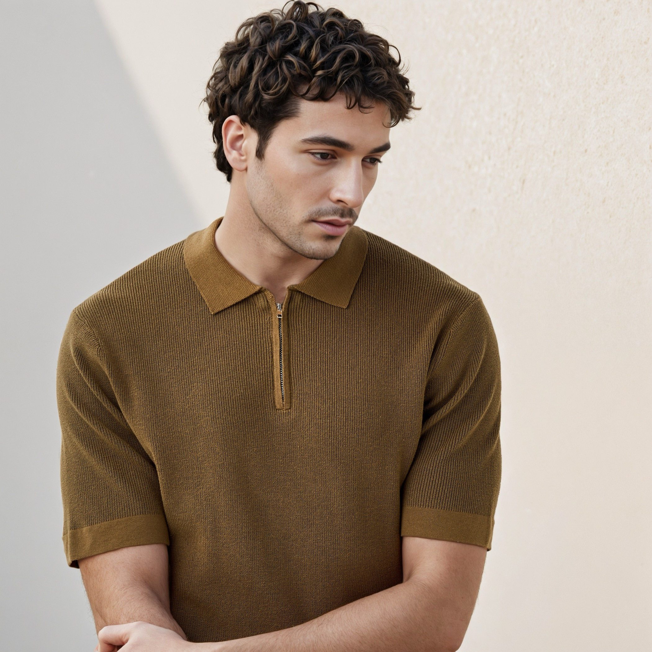 Textured Half Zip Polo T-shirt-men-clothing-sweatersandpullovers-image-4
