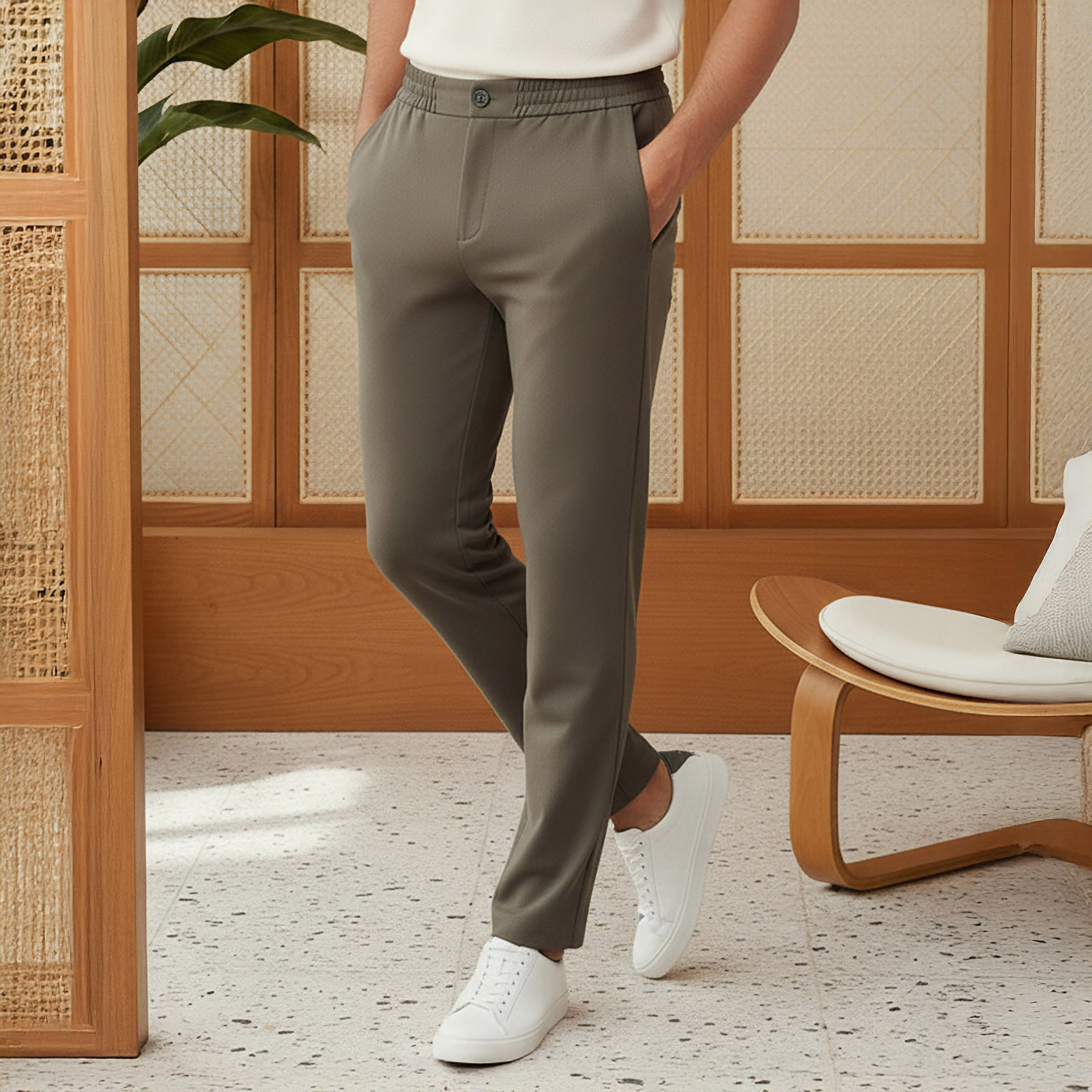 Men's Regular Fit Flexi Waist Trousers-men-clothing-bottoms-trousersandchinos-trousers-image-1