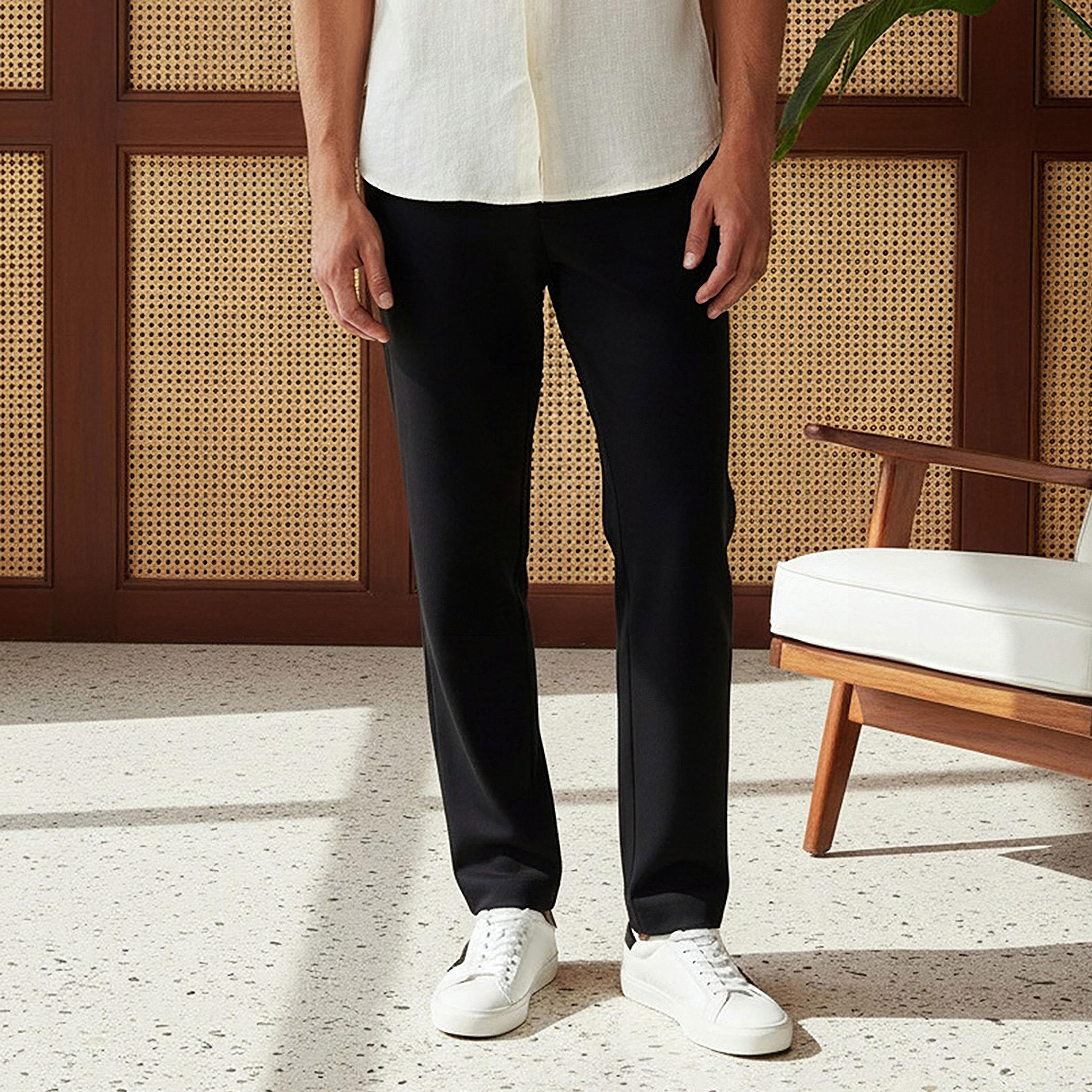 Men's Regular Fit Flexi Waist Trousers-men-clothing-bottoms-trousersandchinos-trousers-image-1