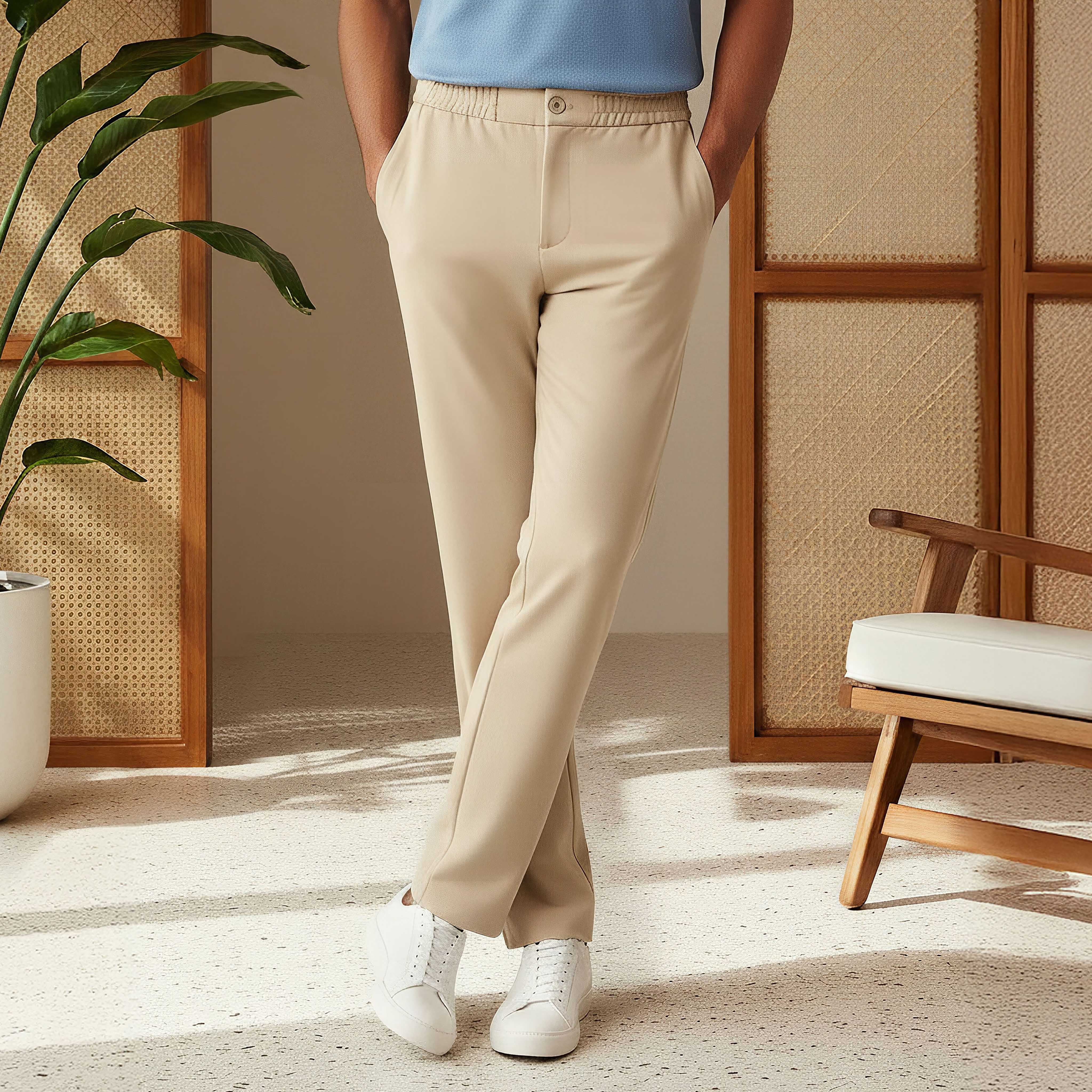 بنطلون رجالي بقصّة عادية وخصر مطاطي-men-clothing-bottoms-trousersandchinos-trousers-image-1