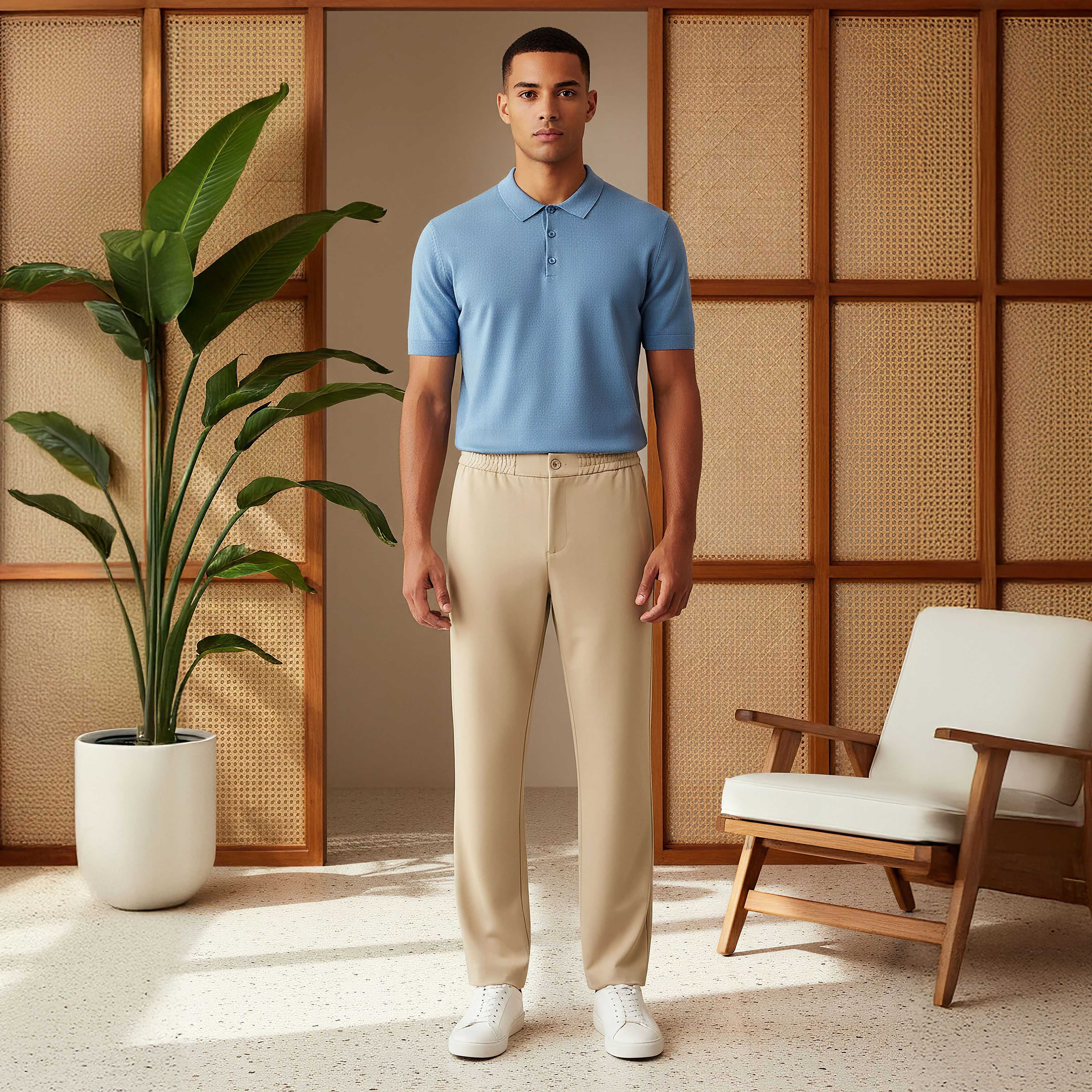 بنطلون رجالي بقصّة عادية وخصر مطاطي-men-clothing-bottoms-trousersandchinos-trousers-image-2
