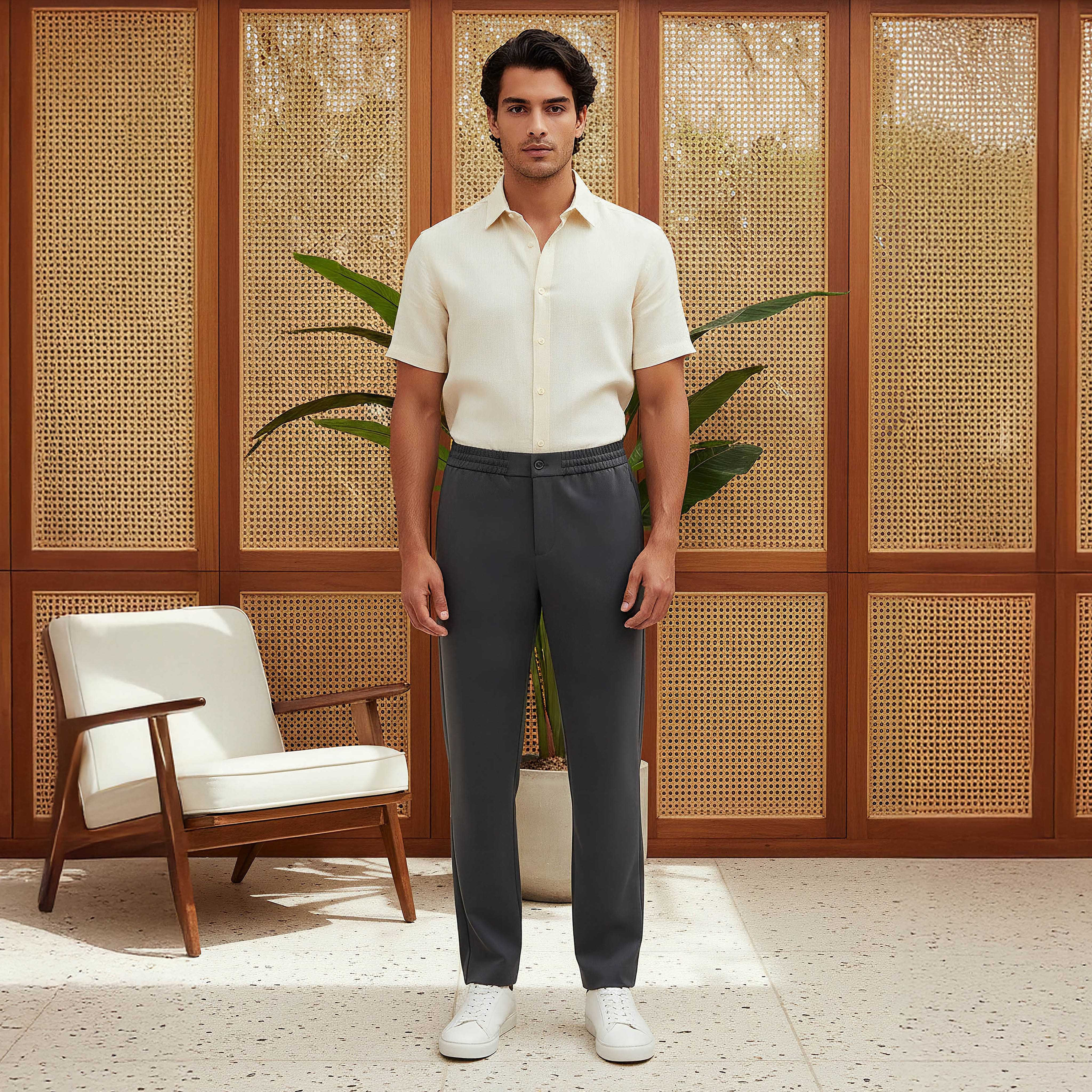 Men's Regular Fit Flexi Waist Trousers-men-clothing-bottoms-trousersandchinos-trousers-image-2