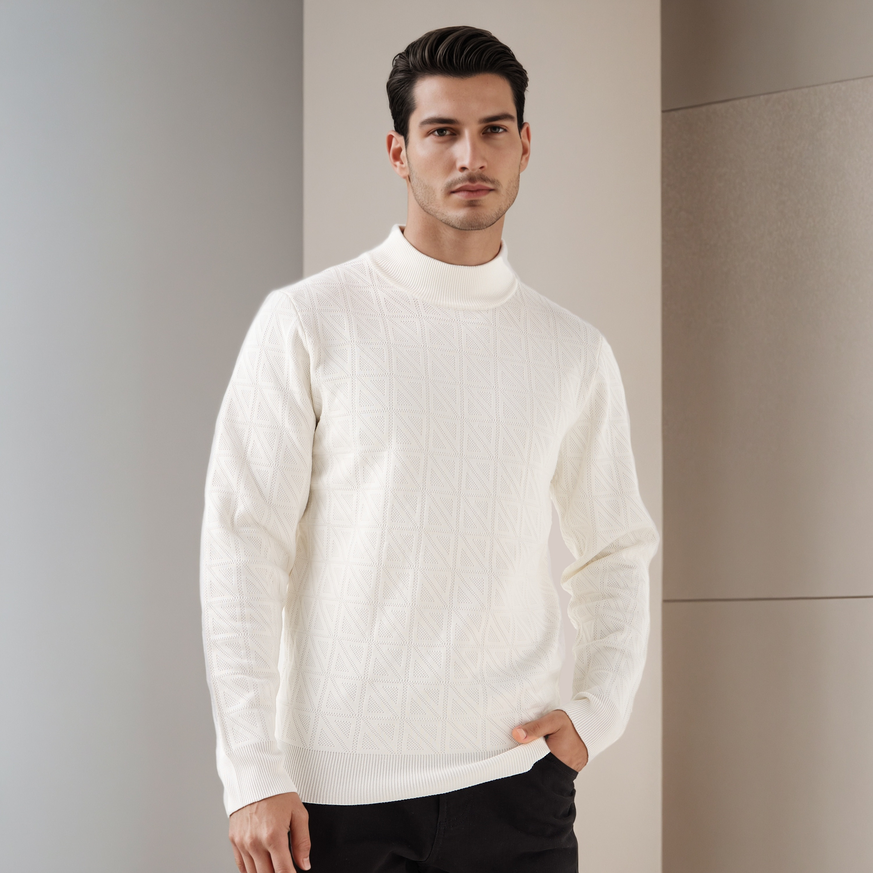 Textured Sweater with Long Sleeves-men-clothing-sweatersandpullovers-image-1
