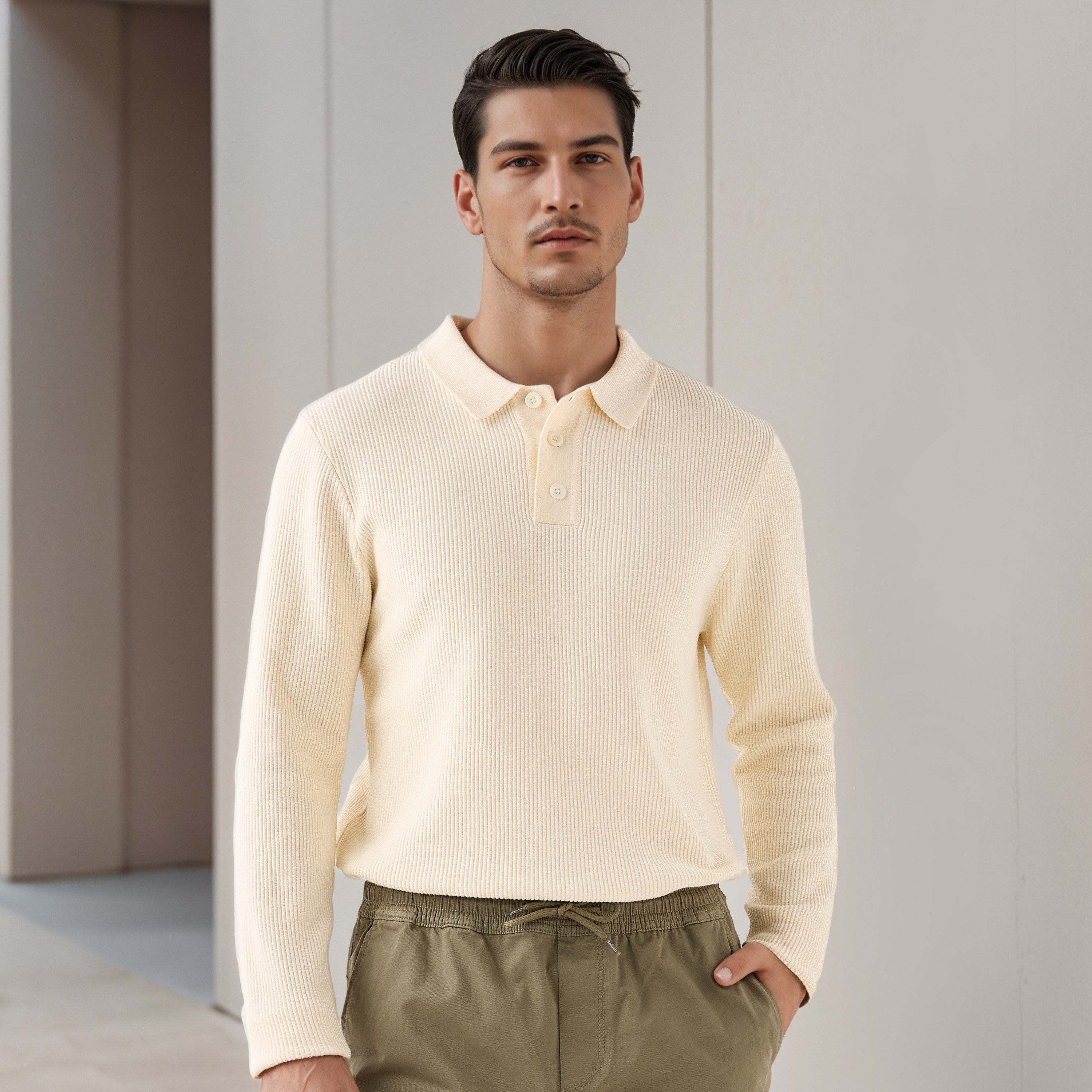 سويت شيرت بارز الملمس بياقة بولو وأكمام طويلة-men-winterwear-hoodiesandsweatshirts-image-11