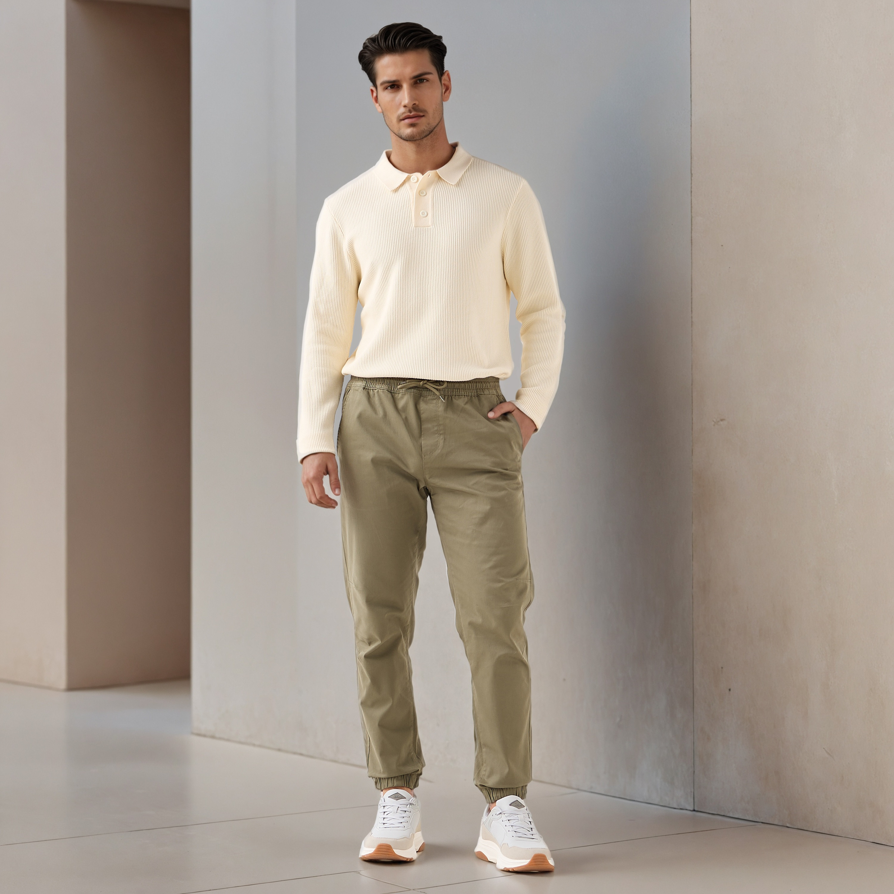 Textured Polo Collar Sweatshirt with Long Sleeves-men-winterwear-hoodiesandsweatshirts-image-2