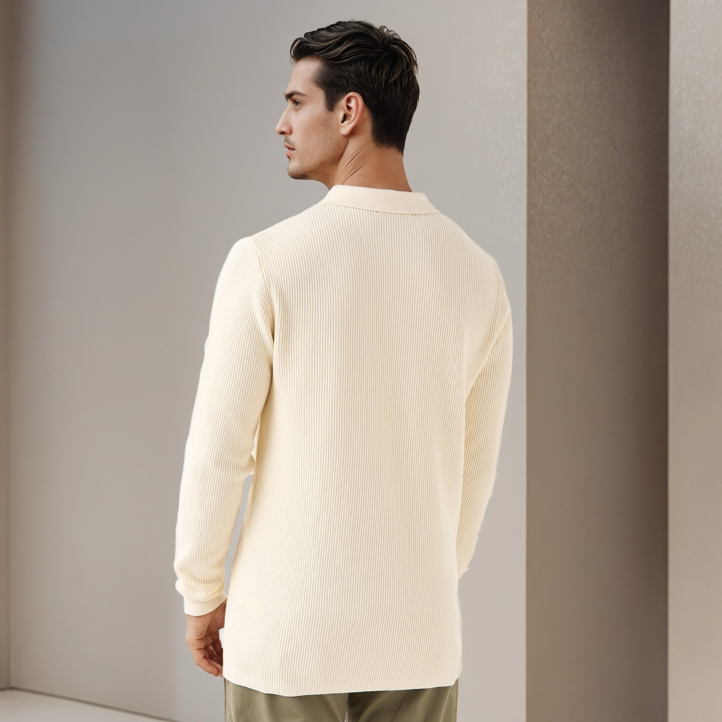 Textured Polo Collar Sweatshirt with Long Sleeves-men-winterwear-hoodiesandsweatshirts-image-4