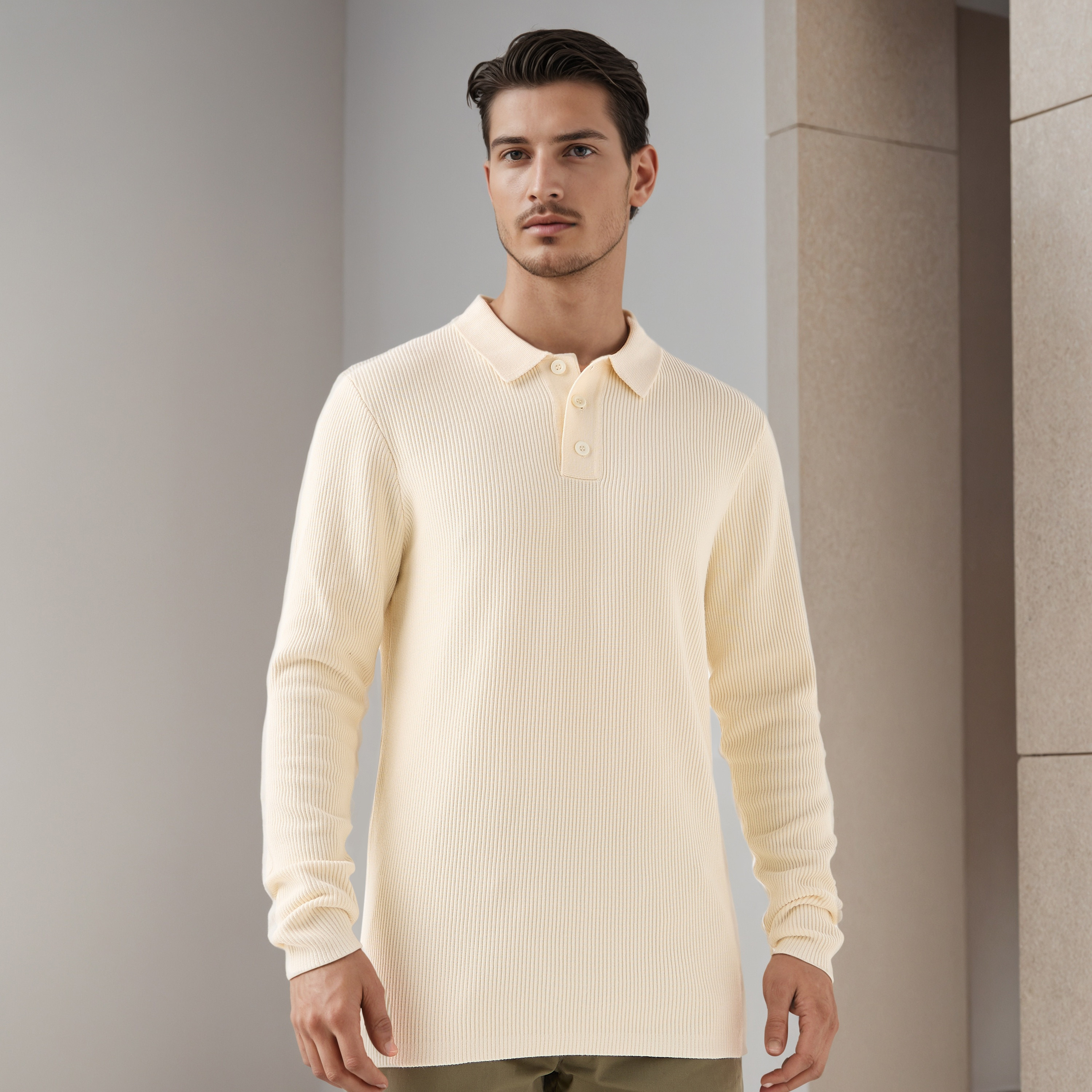 Textured Polo Collar Sweatshirt with Long Sleeves-men-winterwear-hoodiesandsweatshirts-image-6
