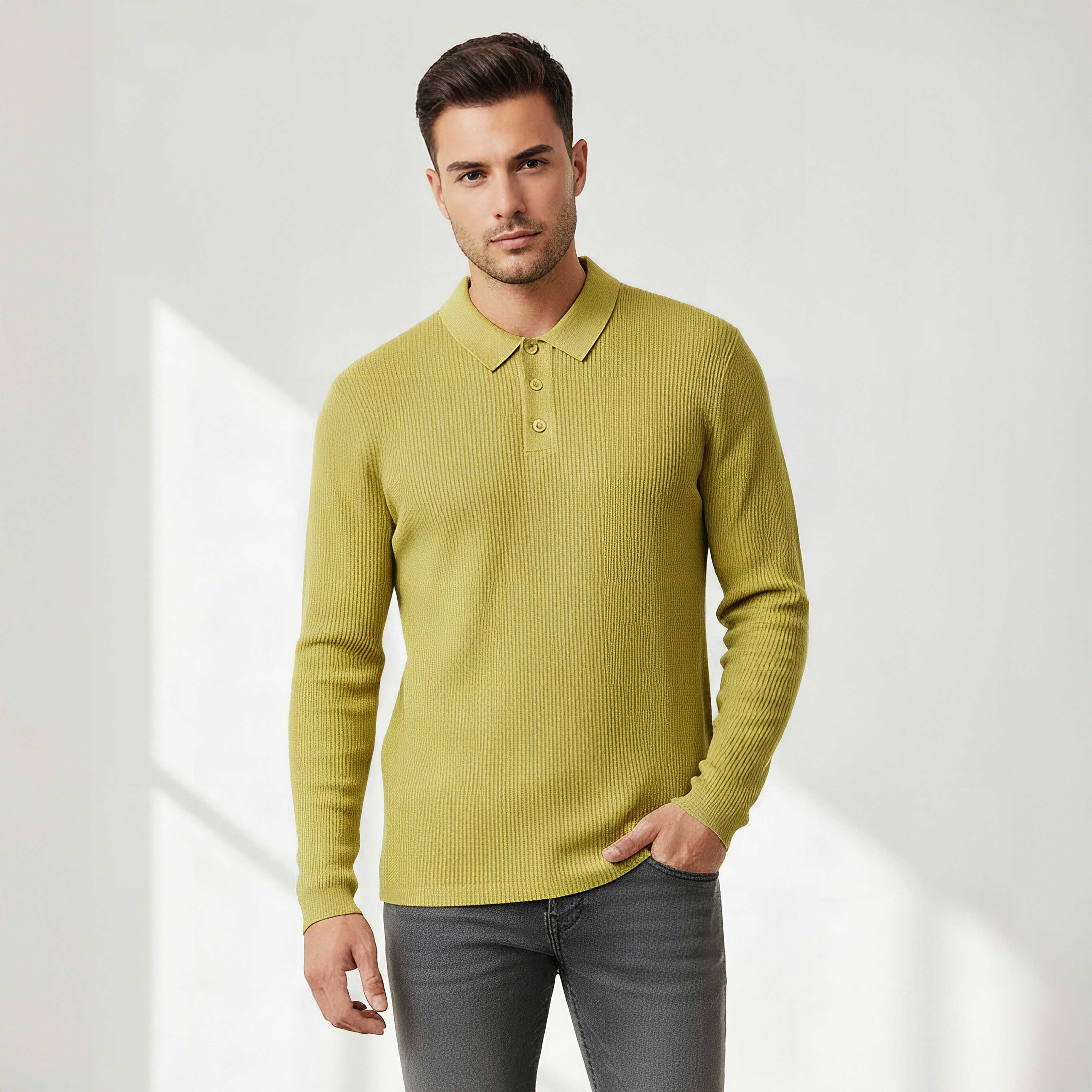 Textured Polo Collar Sweatshirt with Long Sleeves-men-winterwear-hoodiesandsweatshirts-image-1