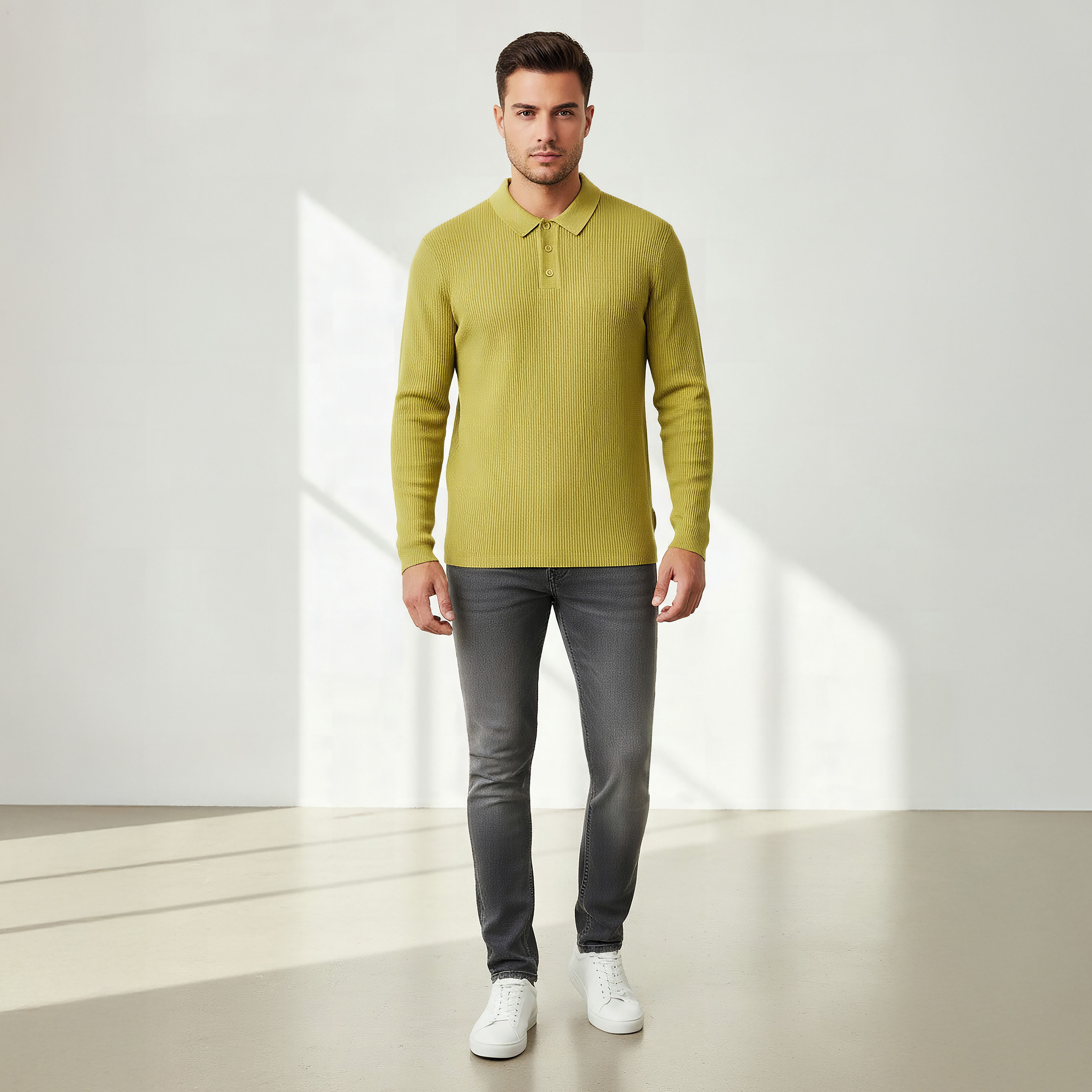 Textured Polo Collar Sweatshirt with Long Sleeves-men-winterwear-hoodiesandsweatshirts-image-2