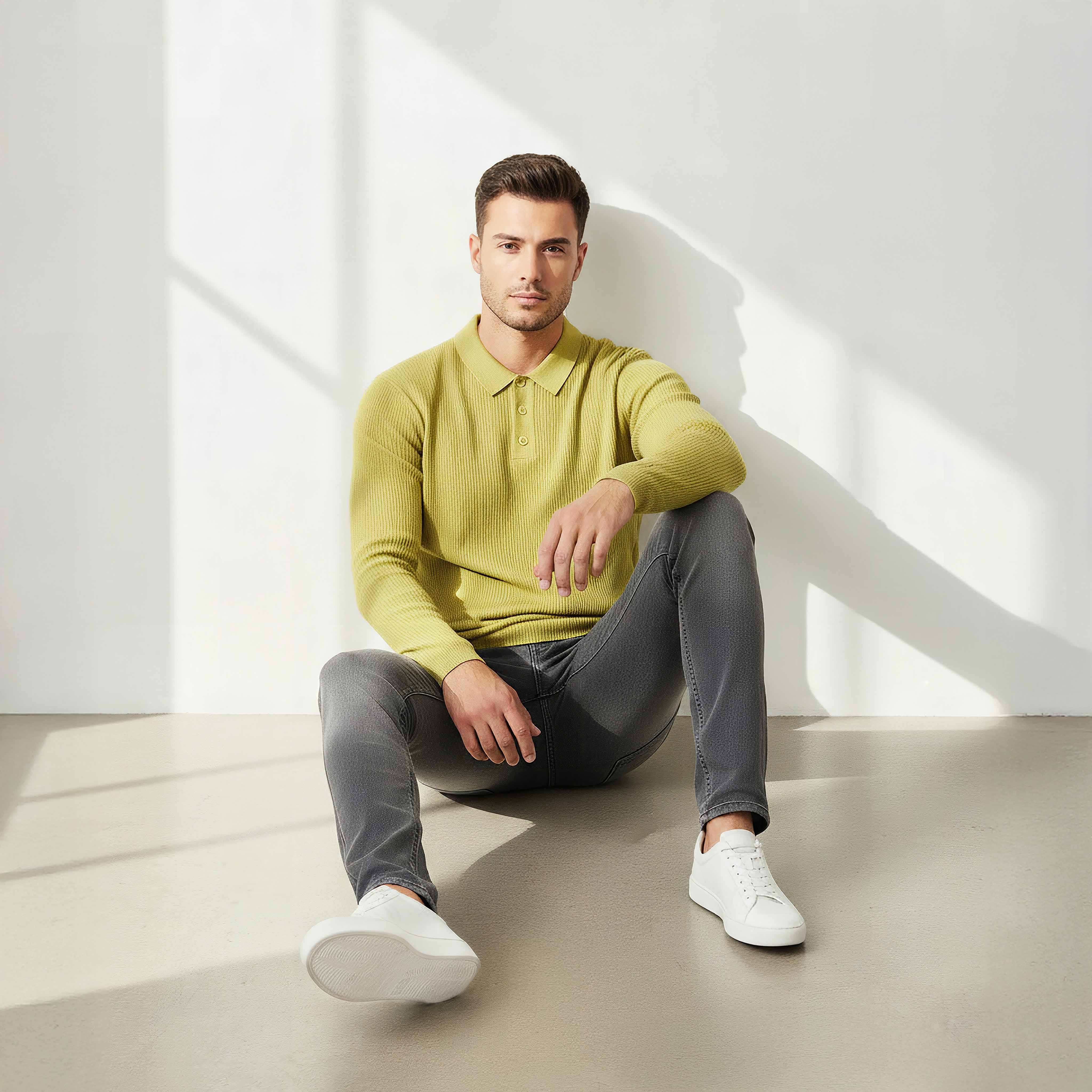 Textured Polo Collar Sweatshirt with Long Sleeves-men-winterwear-hoodiesandsweatshirts-image-5