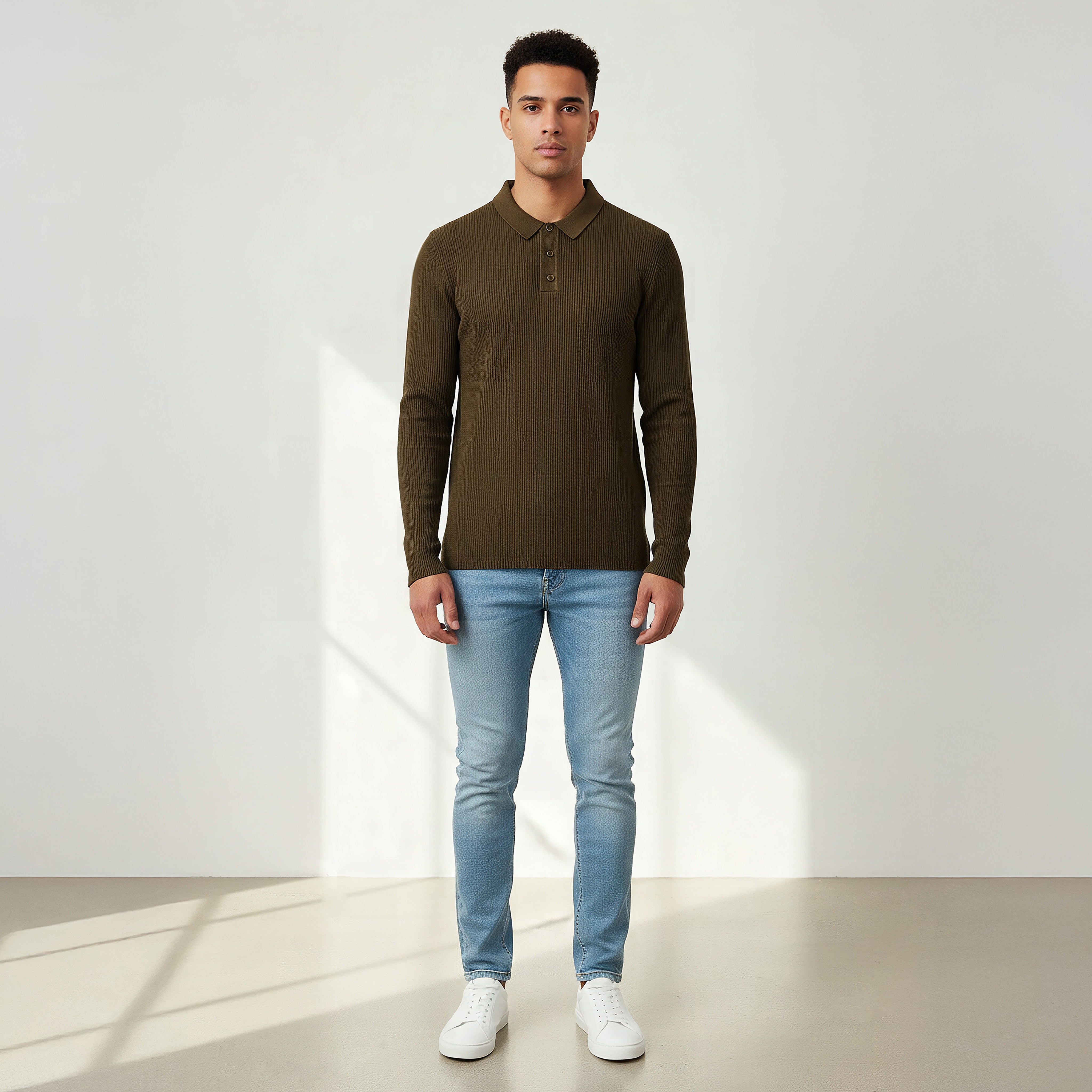 Textured Polo Collar Sweatshirt with Long Sleeves-men-winterwear-hoodiesandsweatshirts-image-2