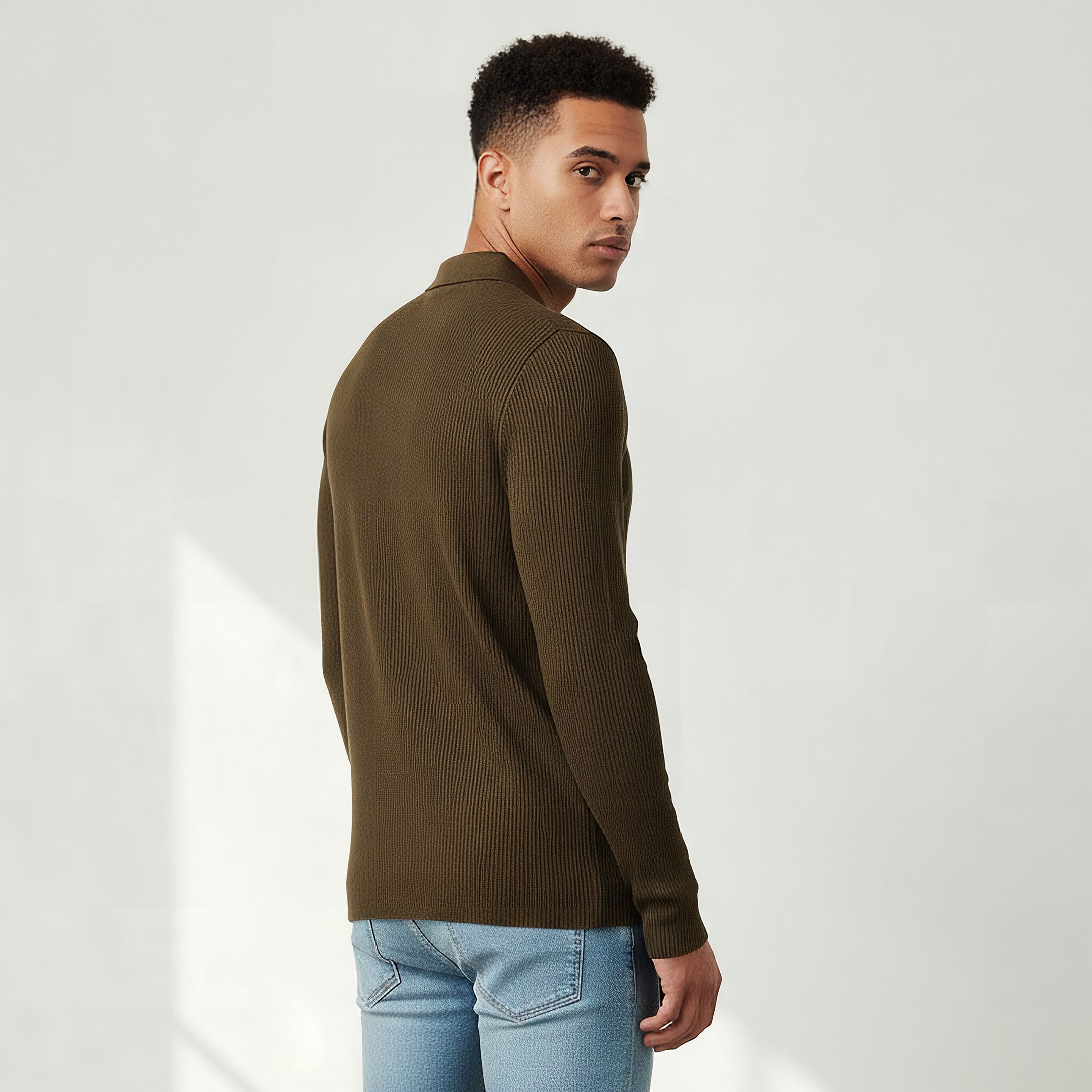 Textured Polo Collar Sweatshirt with Long Sleeves-men-winterwear-hoodiesandsweatshirts-image-3