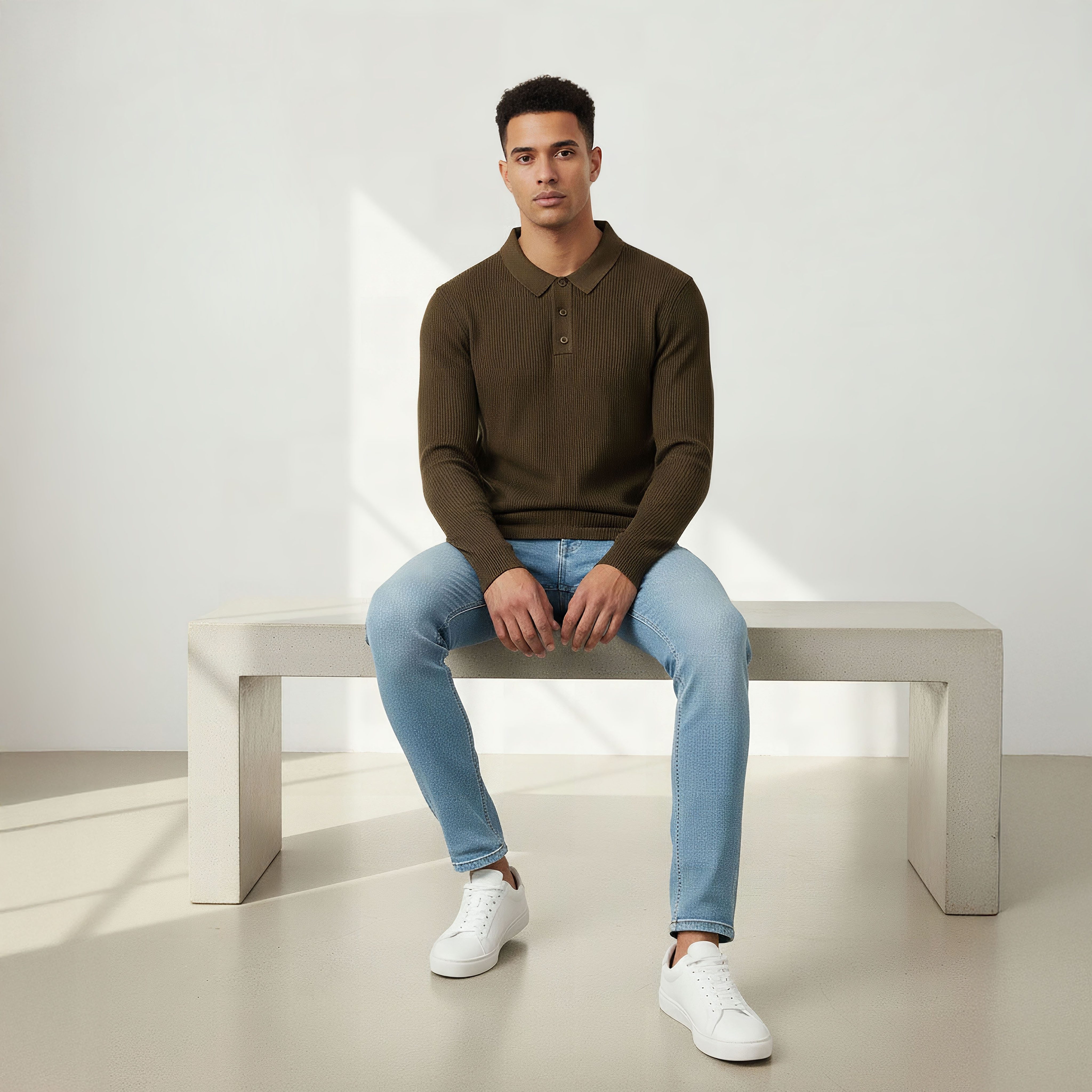 Textured Polo Collar Sweatshirt with Long Sleeves-men-winterwear-hoodiesandsweatshirts-image-5