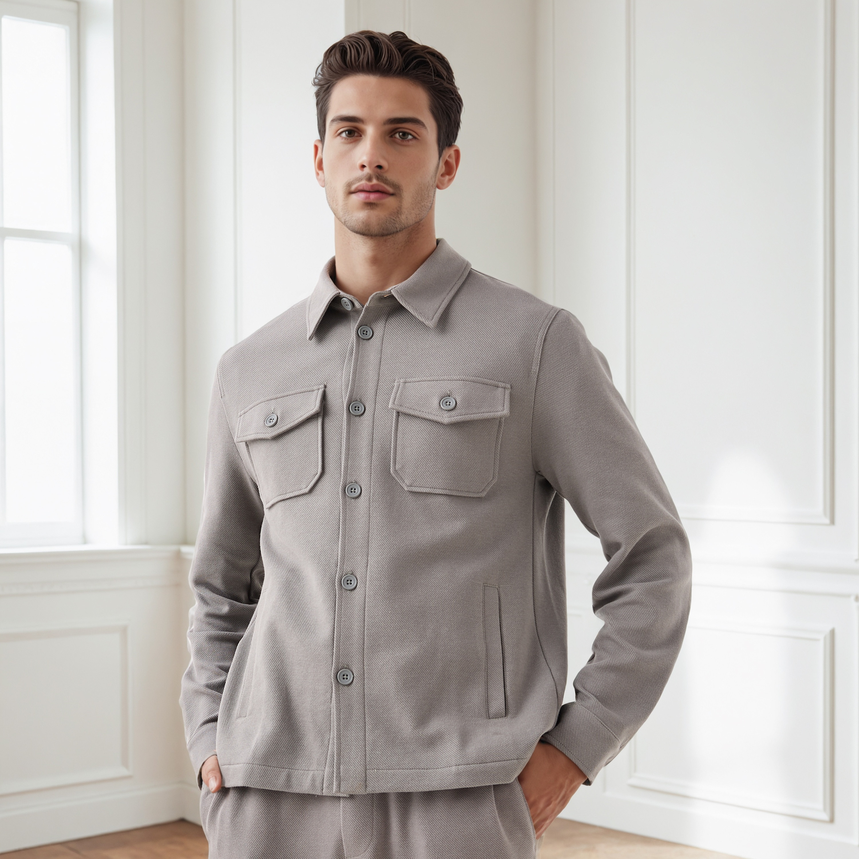 Men's Regular Fit Collared Pocket Shacket-men-clothing-jacketsandblazers-jackets-image-1