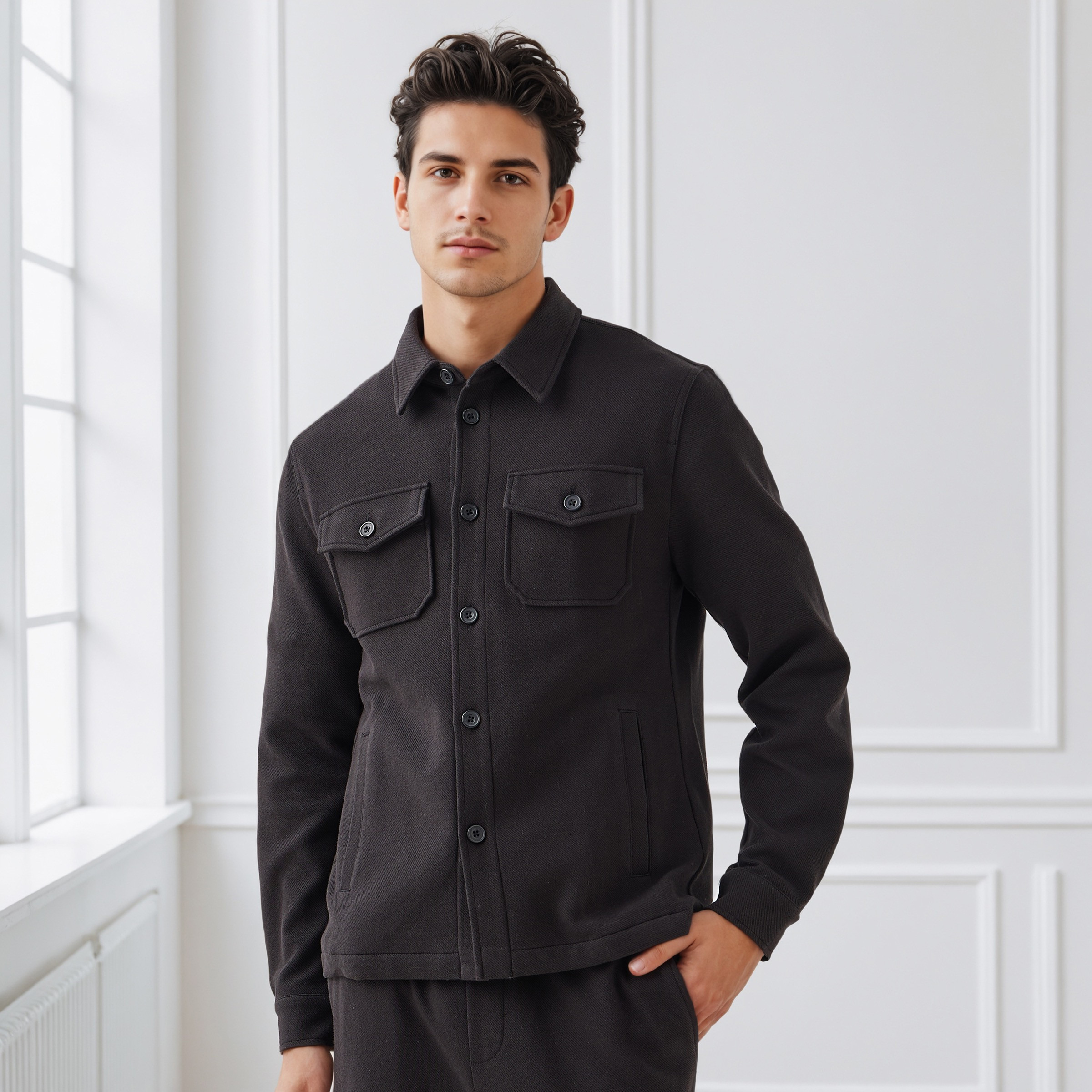 Men's Regular Fit Collared Pocket Shacket-men-clothing-jacketsandblazers-jackets-image-1