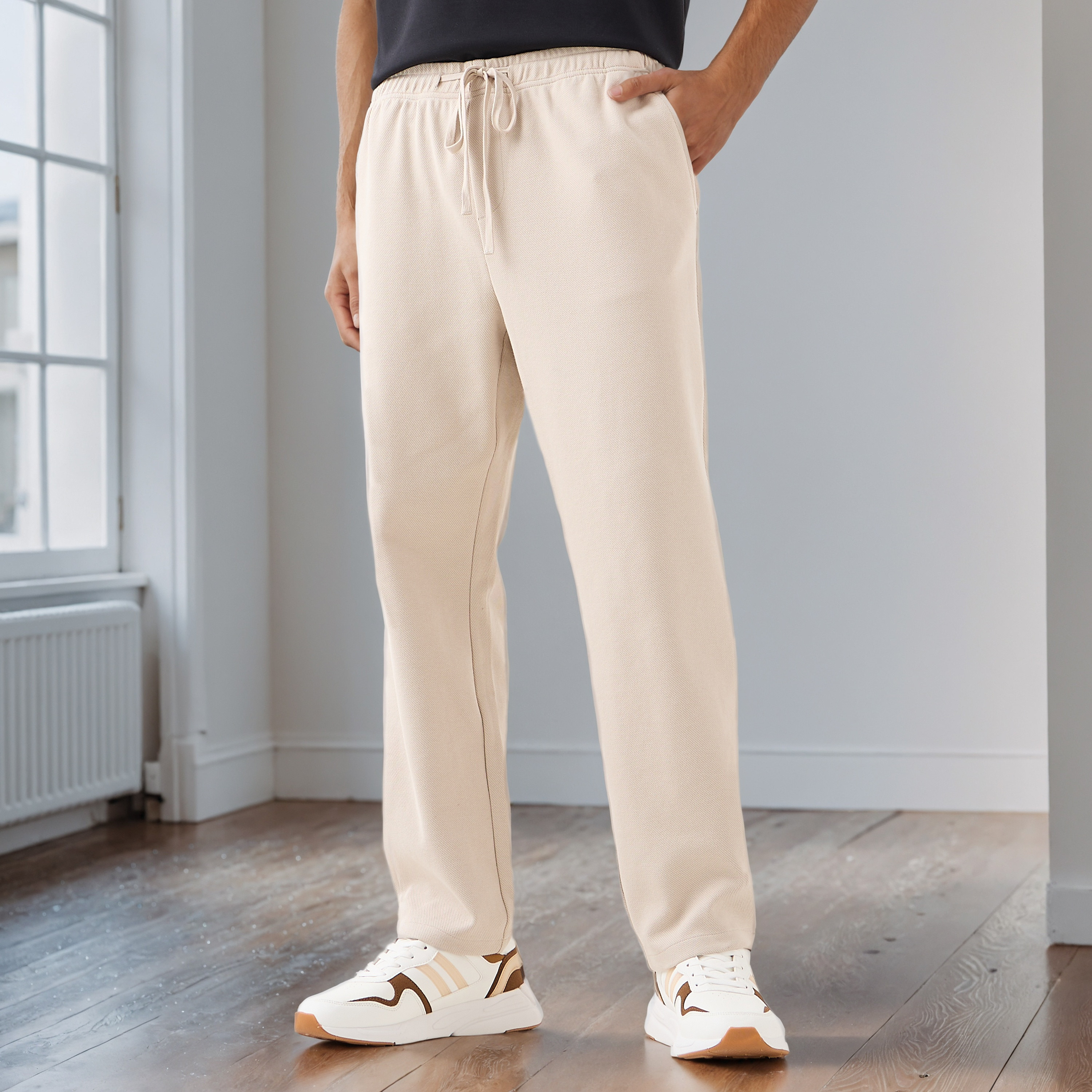 Men Regular Fit Flexi Waist Pants with Pockets-men-clothing-bottoms-joggers-image-1