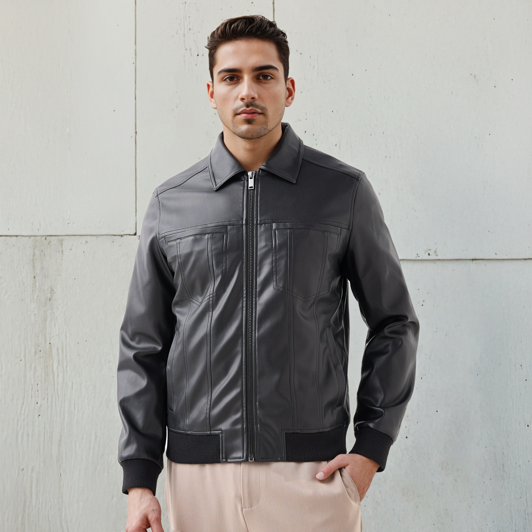 Men Regular Fit Zip Through Biker Jacket-men-clothing-jacketsandblazers-jackets-image-1
