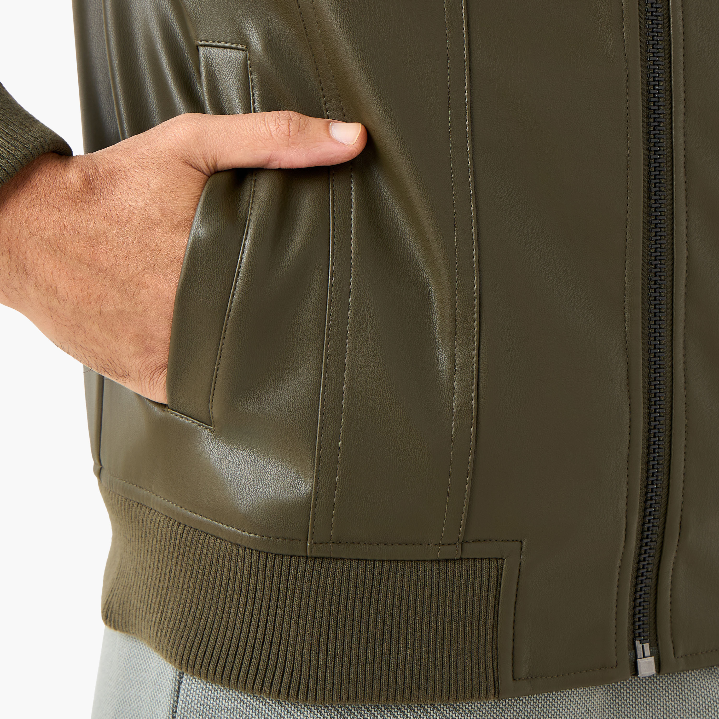 Men Regular Fit Zip Through Biker Jacket-men-clothing-jacketsandblazers-jackets-image-5