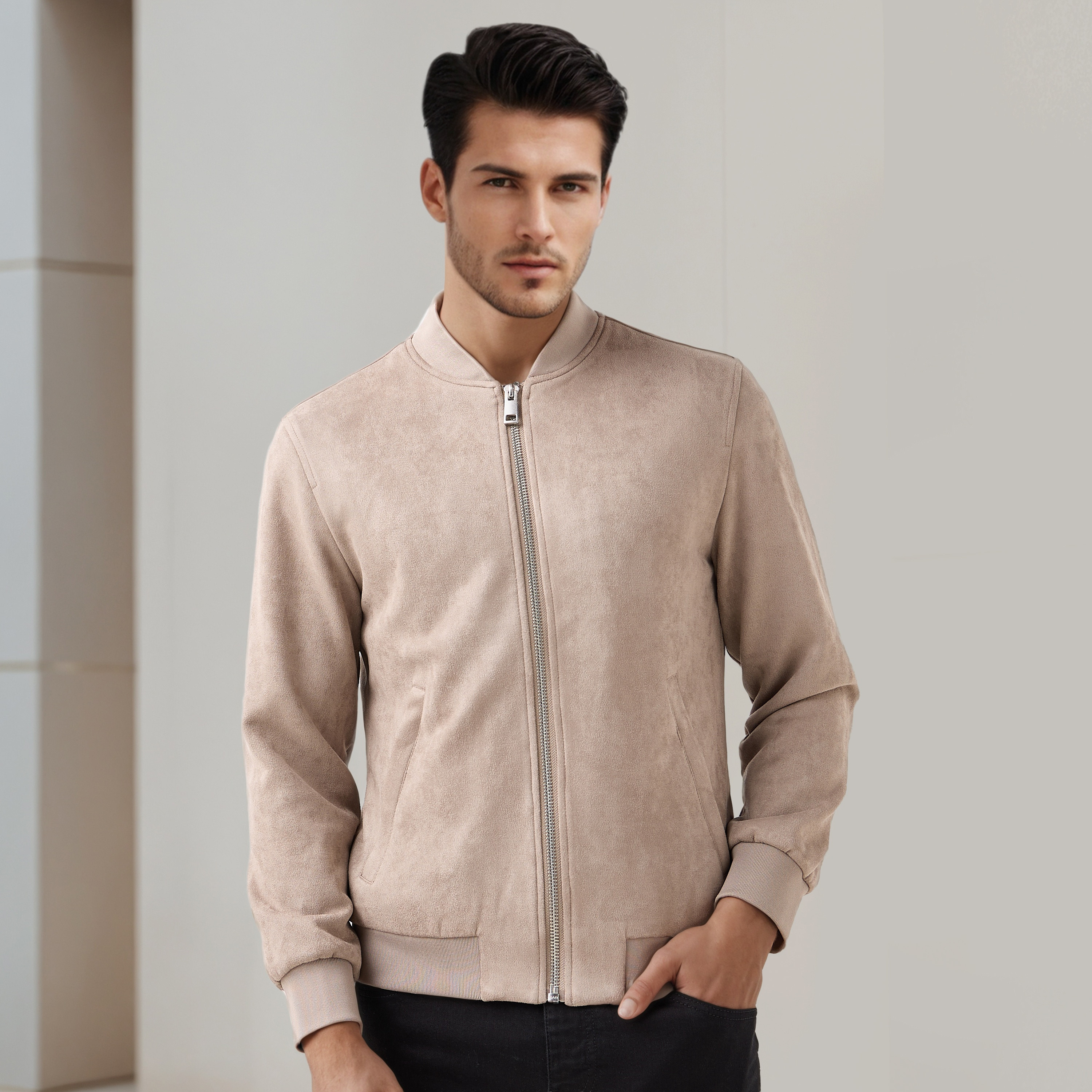 Men Regular Fit Mandarin Collar Bomber Jacket-men-clothing-jacketsandblazers-jackets-image-1
