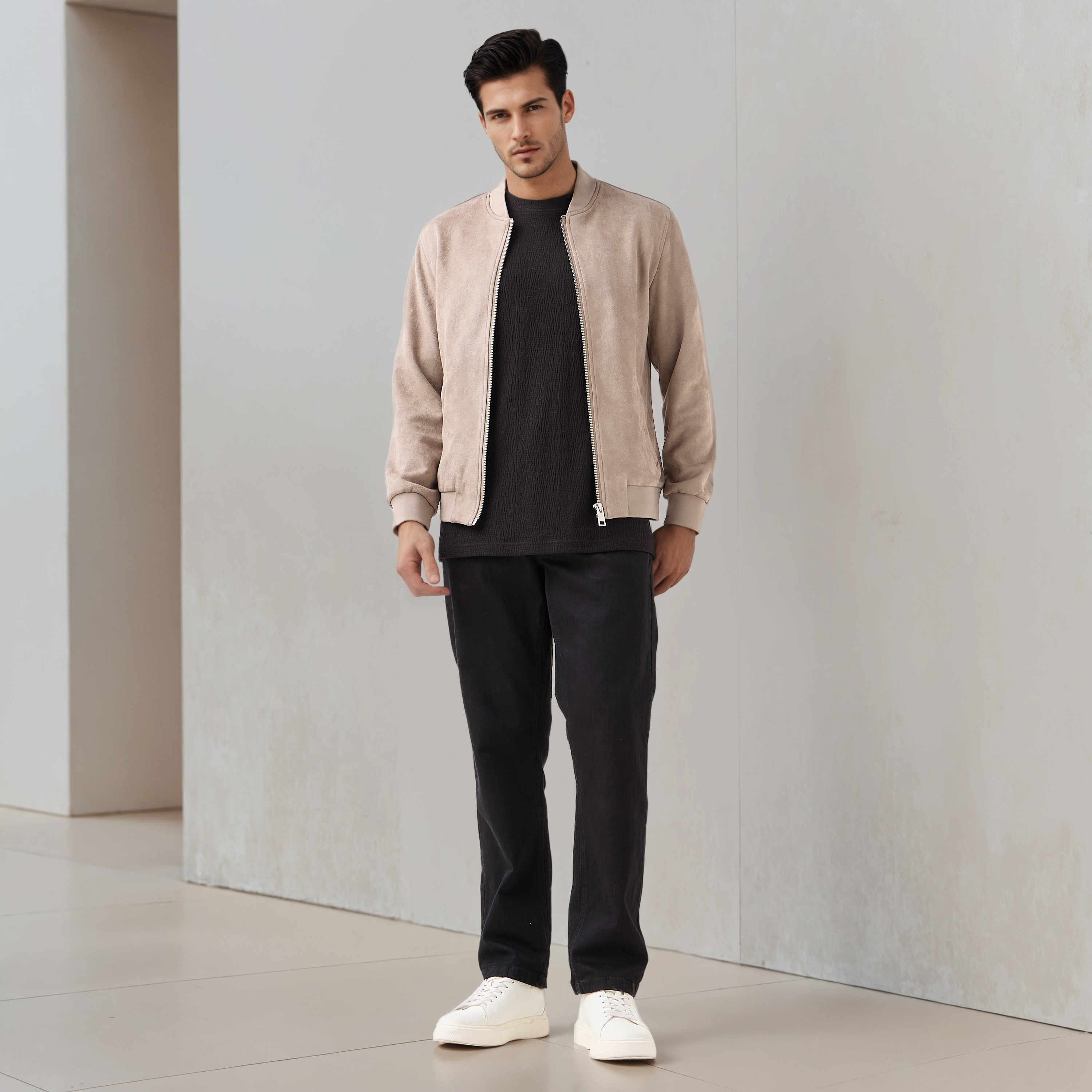 Men Regular Fit Mandarin Collar Bomber Jacket-men-clothing-jacketsandblazers-jackets-image-2
