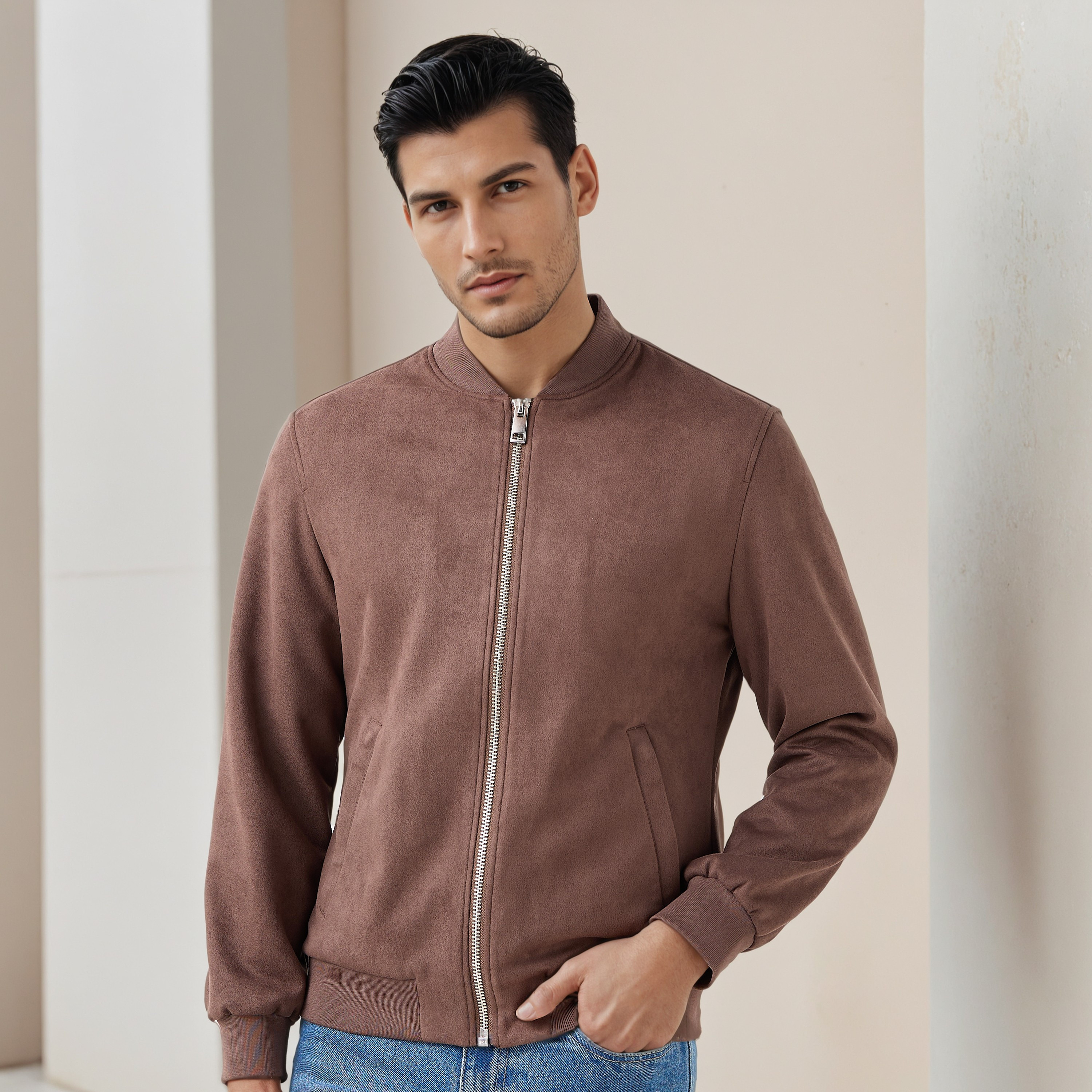 جاكيت بومبر بقصة عادية وياقة ماندارين للرجال-men-clothing-jacketsandblazers-jackets-image-15