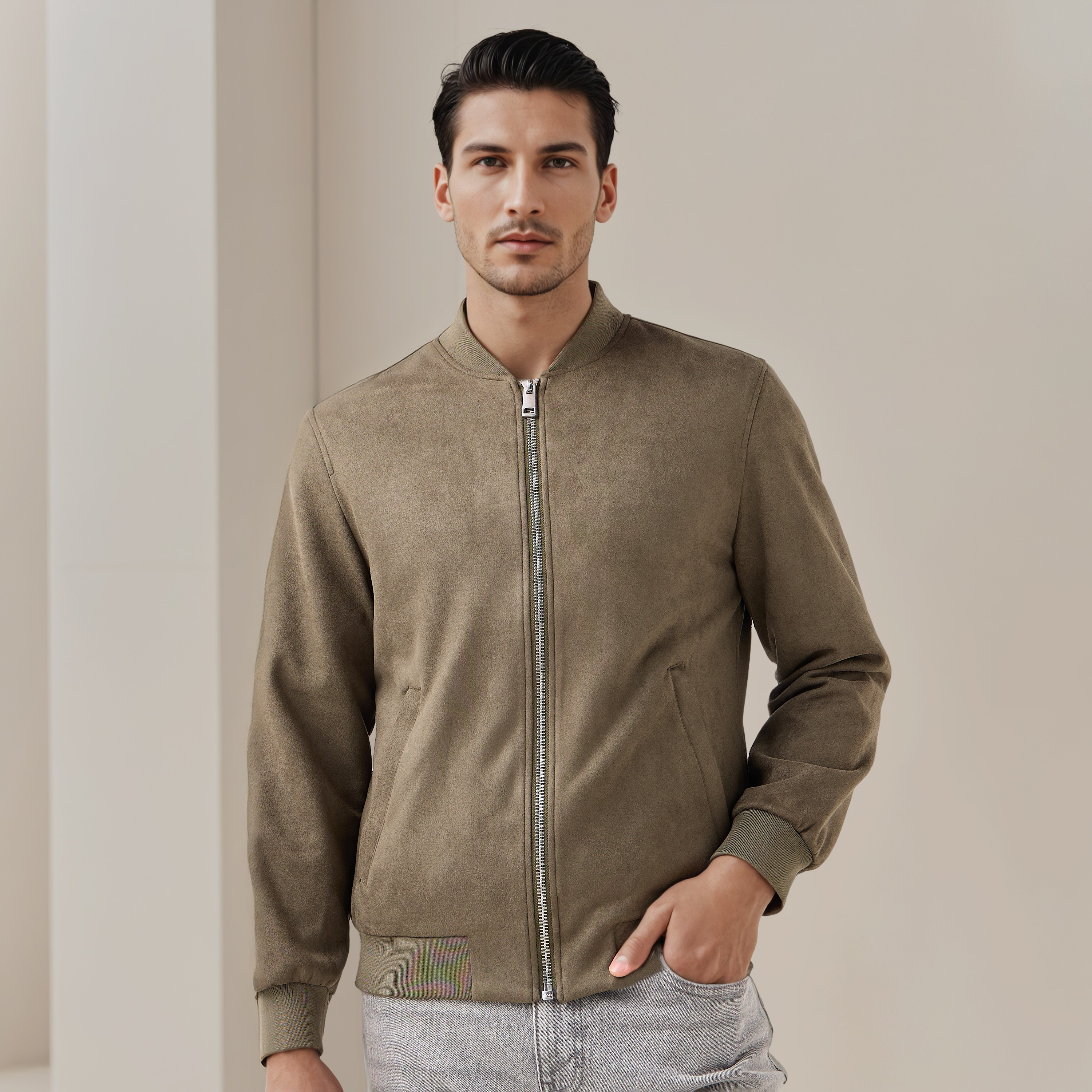 Men Regular Fit Mandarin Collar Bomber Jacket-men-clothing-jacketsandblazers-jackets-image-1