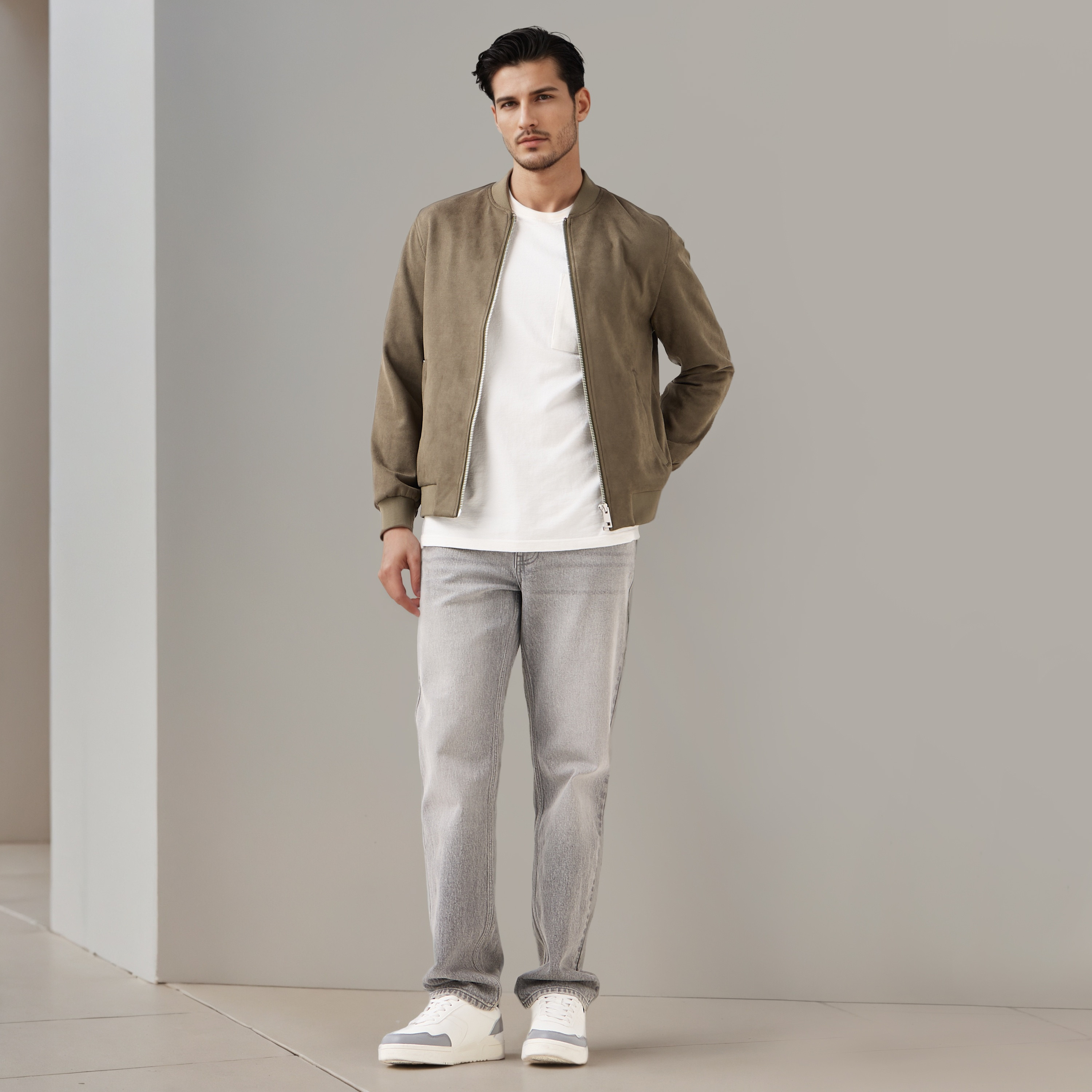 Men Regular Fit Mandarin Collar Bomber Jacket-men-clothing-jacketsandblazers-jackets-image-2
