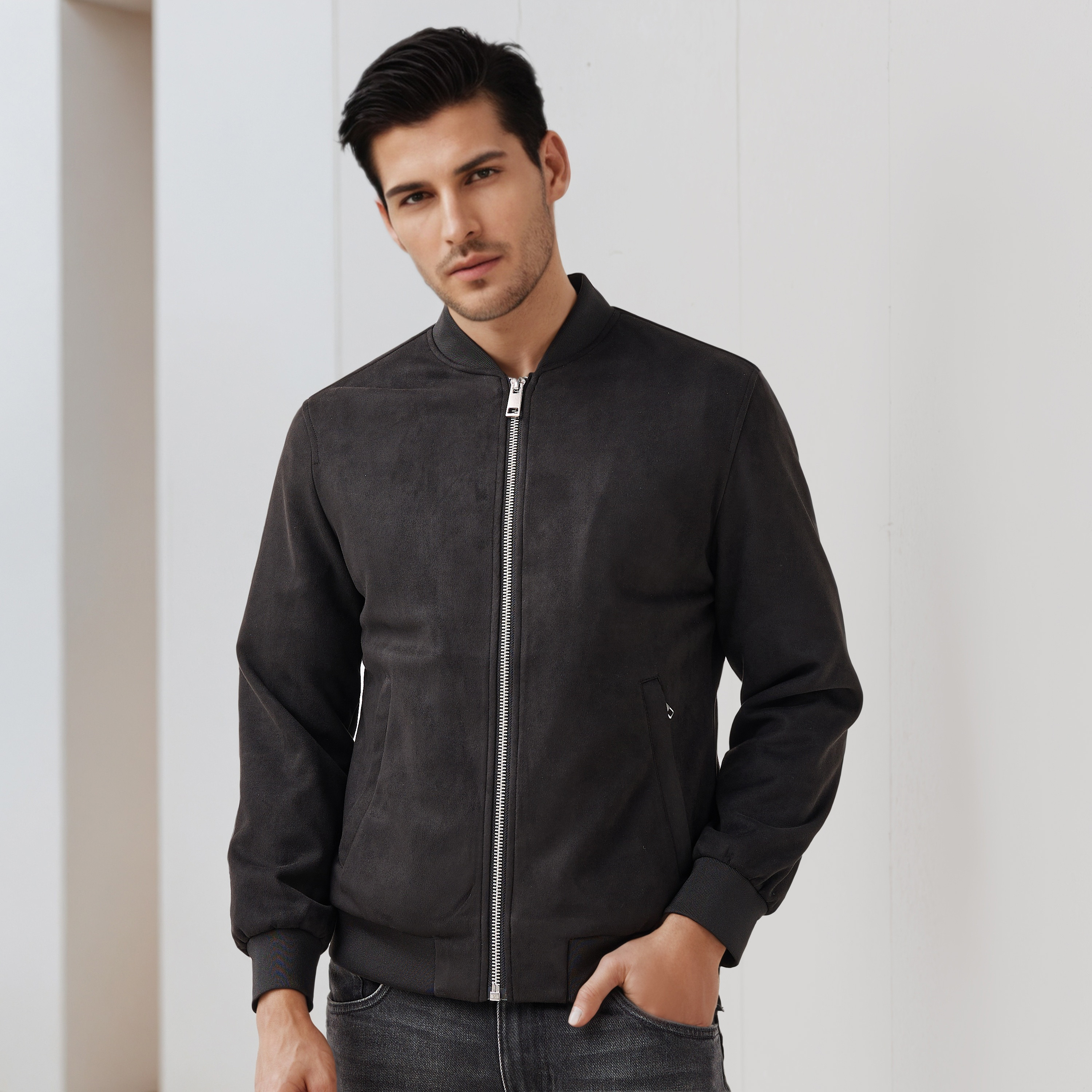 46 Rond Jacket Man Shop Men Regular Fit Mandarin Collar Bomber Jacket Online | Centrepoint ...