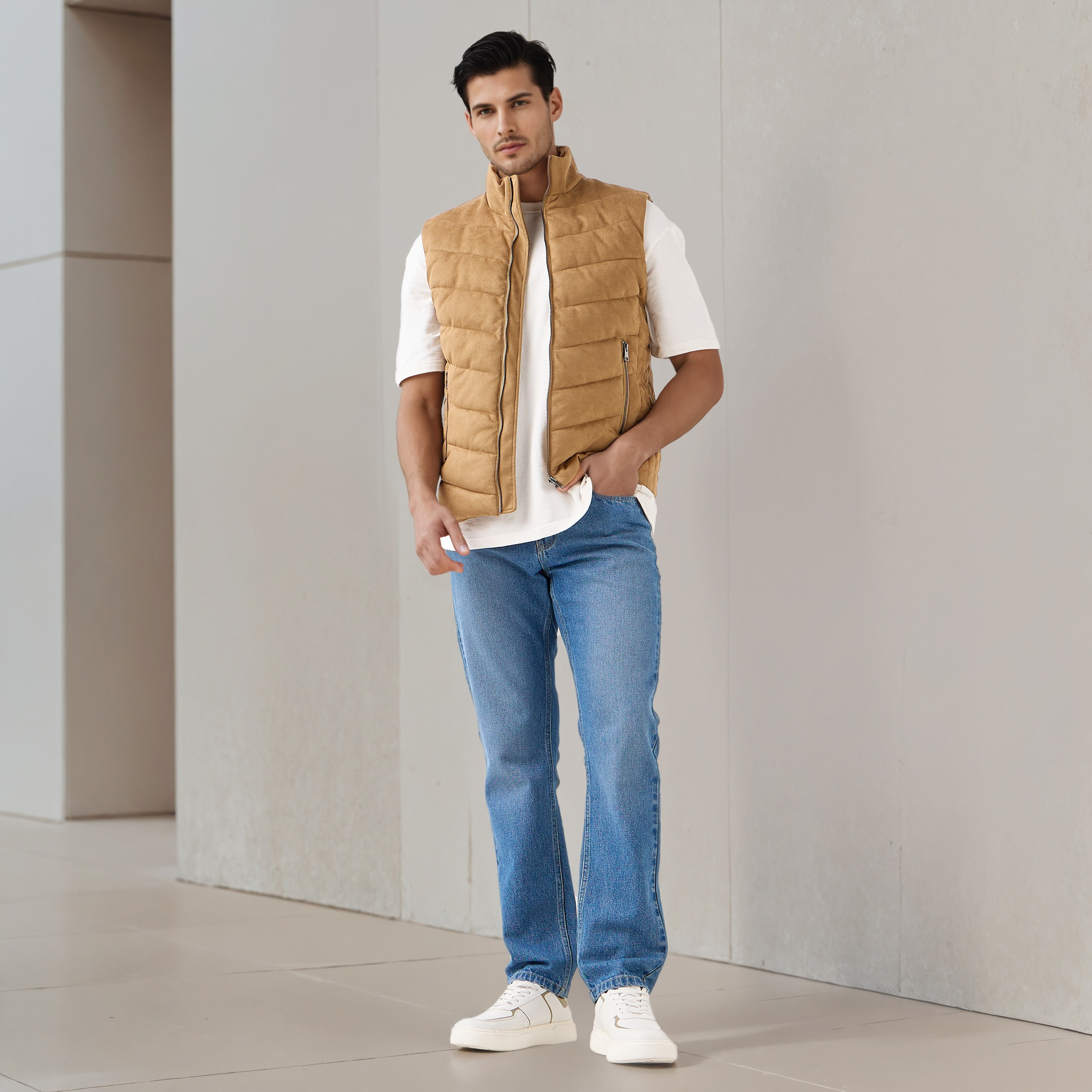 Men Regular Fit Suede High Neck Sleeveless Jacket-men-clothing-jacketsandblazers-jackets-image-2