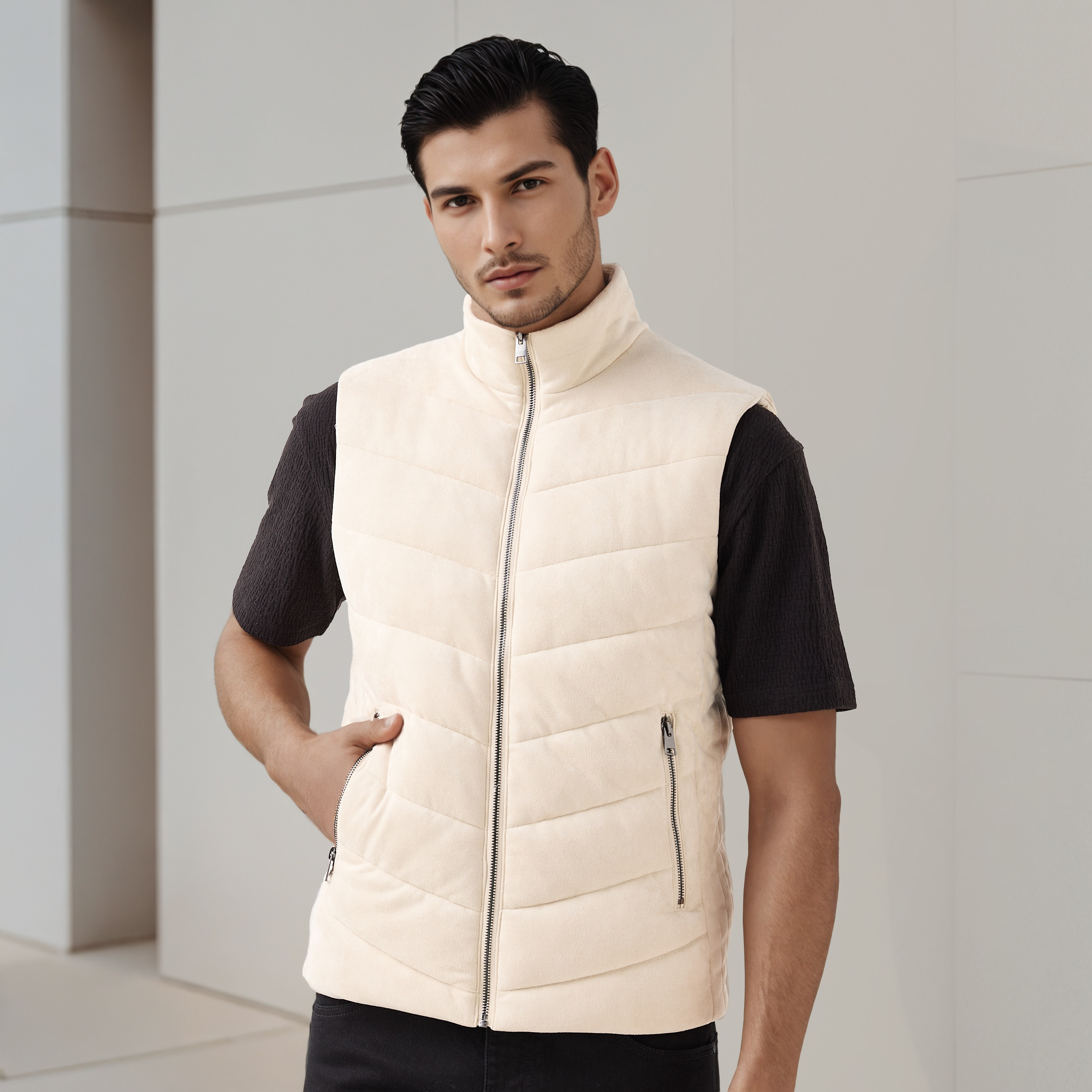 Men Regular Fit Suede High Neck Sleeveless Jacket-men-clothing-jacketsandblazers-jackets-image-1
