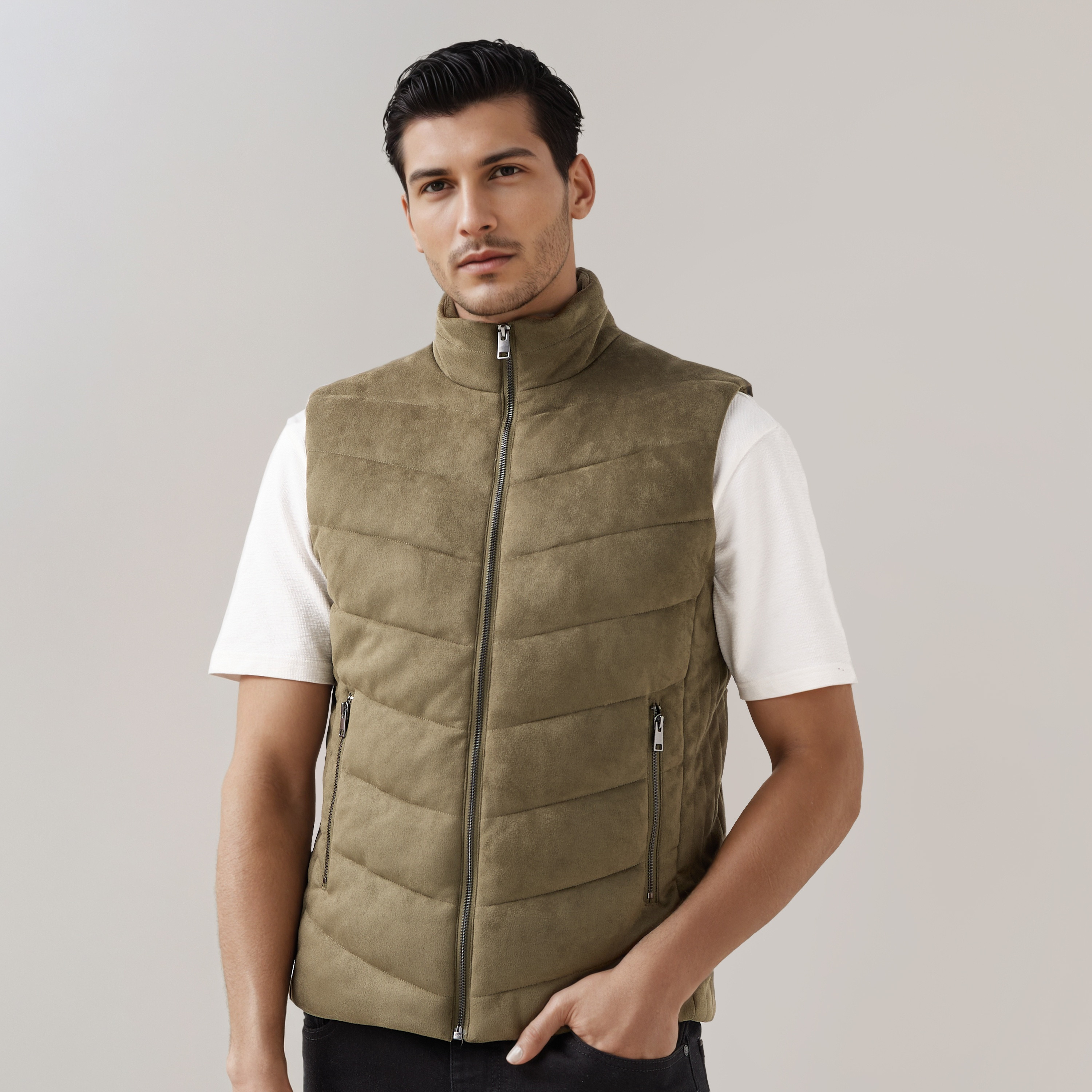 Men Regular Fit Suede High Neck Sleeveless Jacket-men-clothing-jacketsandblazers-jackets-image-1
