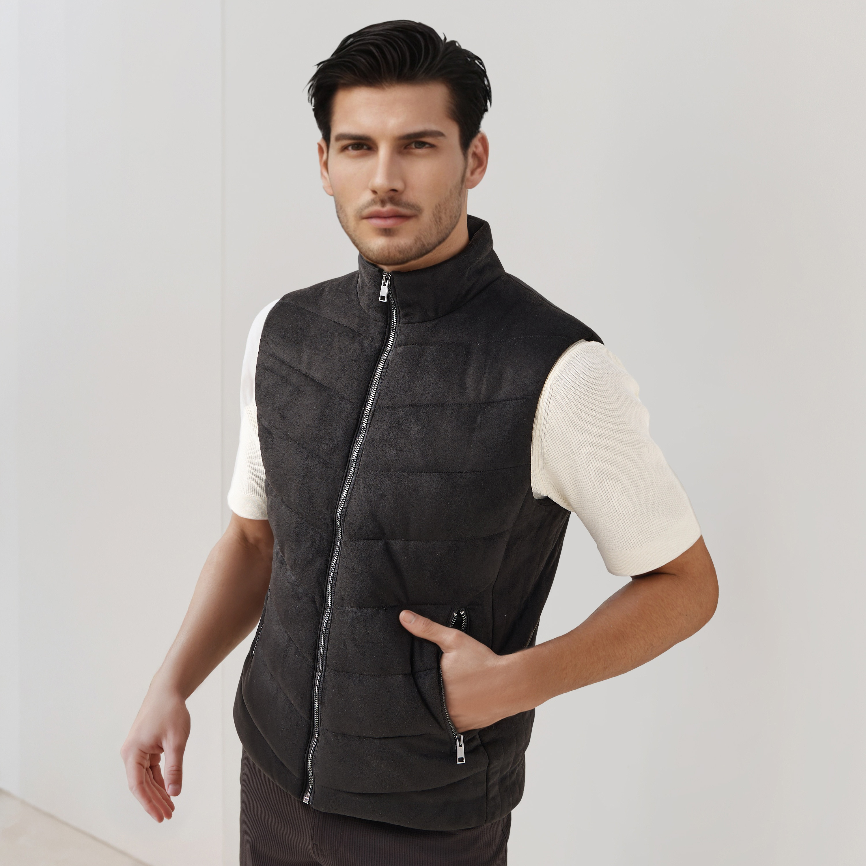 Men Regular Fit Suede High Neck Sleeveless Jacket-men-clothing-jacketsandblazers-jackets-image-1