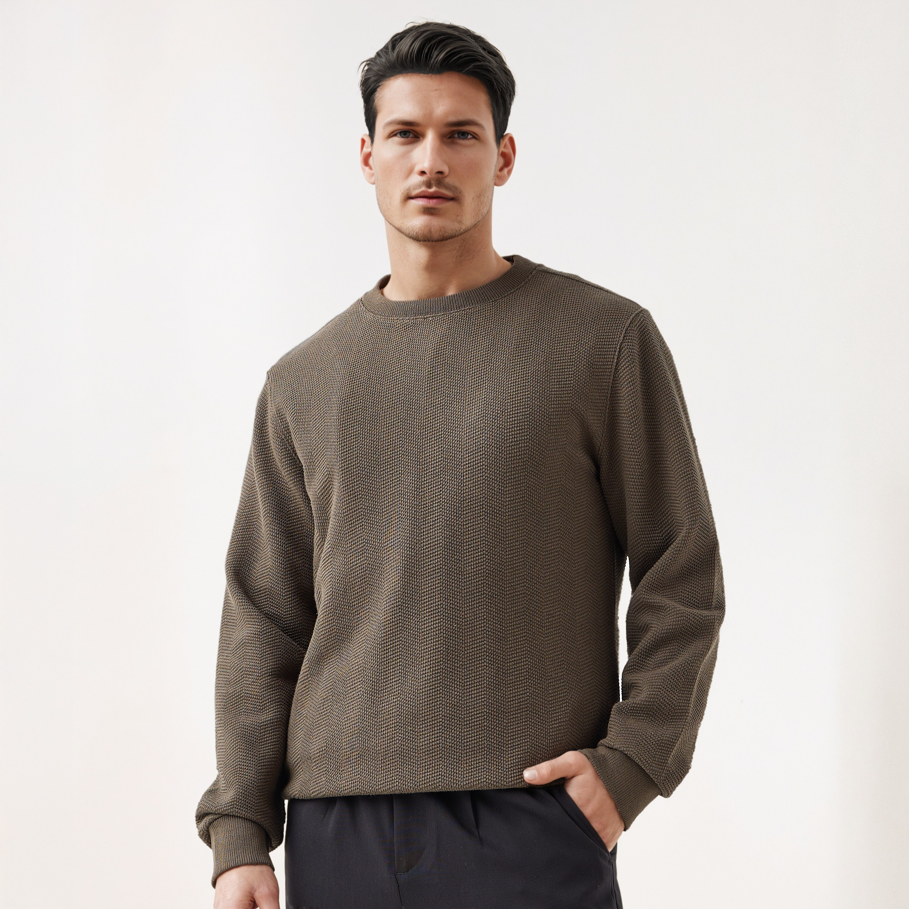 Textured Jacquard Sweatshirt with Crew Neck-men-winterwear-hoodiesandsweatshirts-image-1