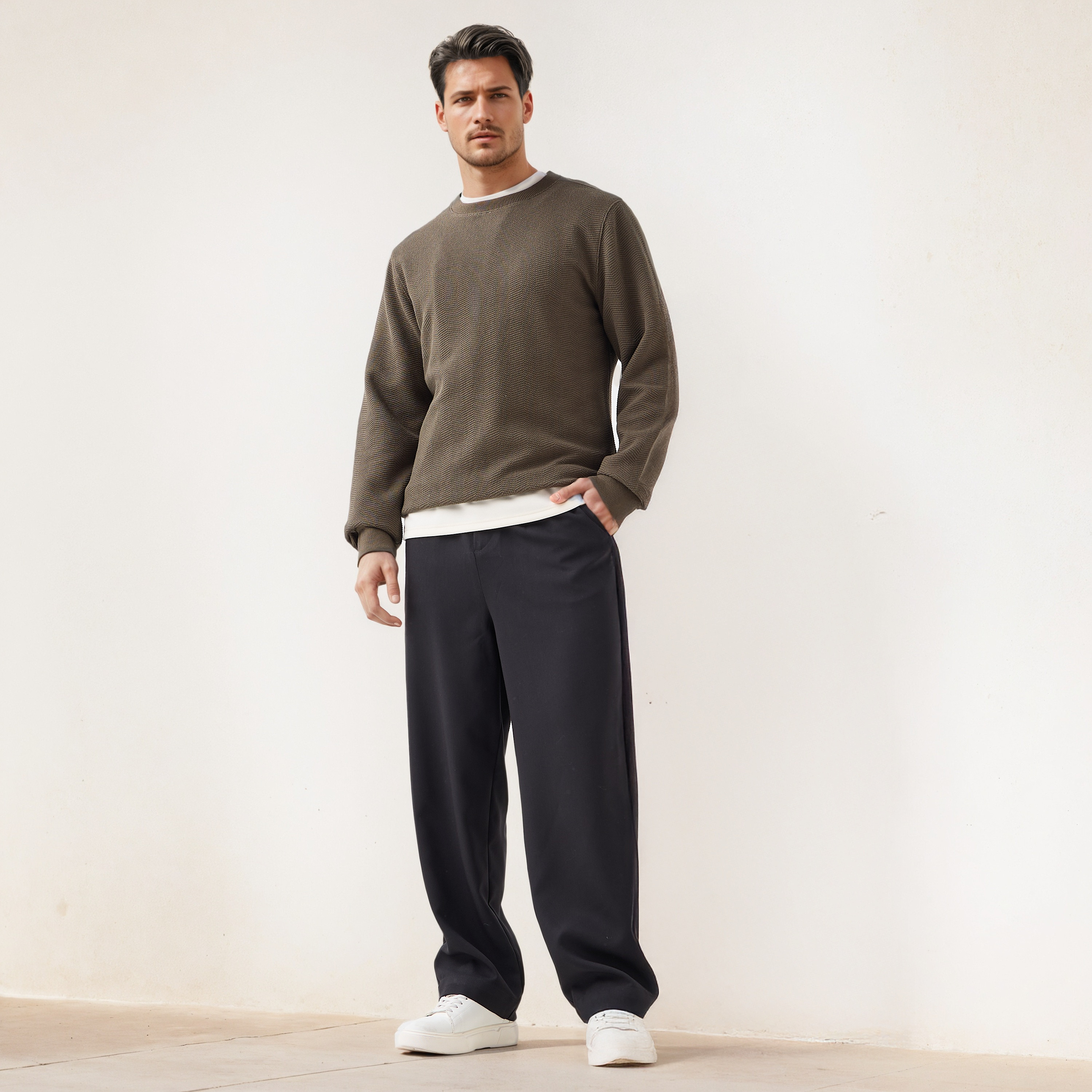 Textured Jacquard Sweatshirt with Crew Neck-men-winterwear-hoodiesandsweatshirts-image-2
