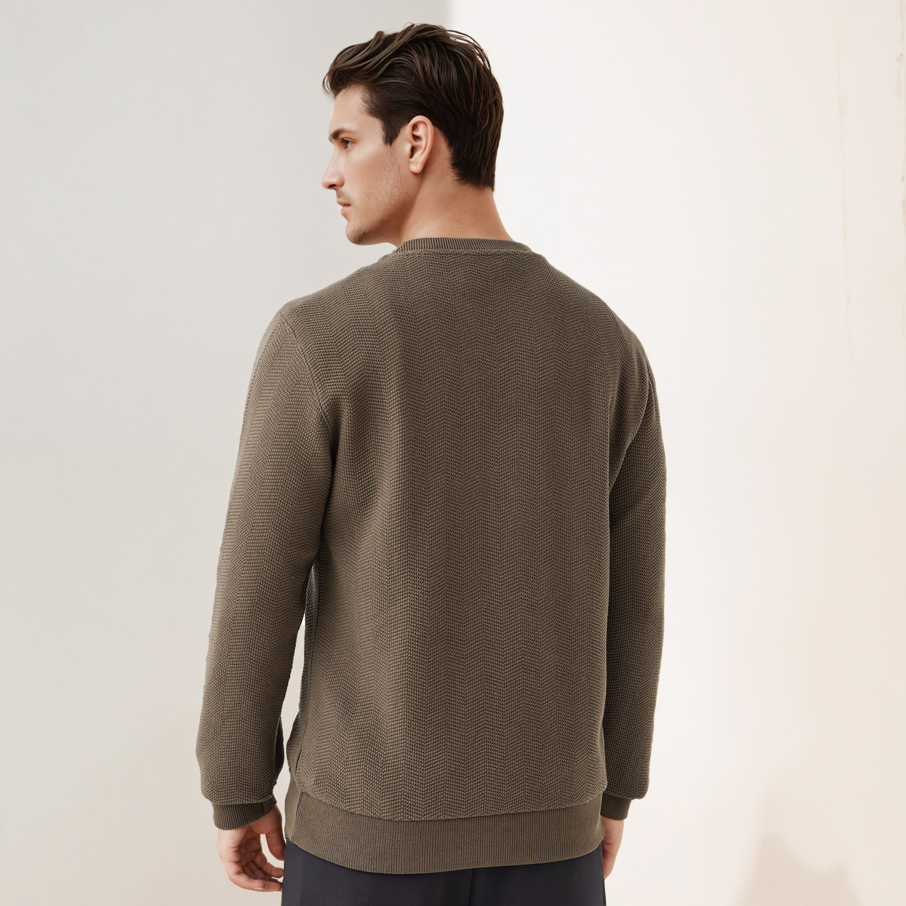 Textured Jacquard Sweatshirt with Crew Neck-men-winterwear-hoodiesandsweatshirts-image-3
