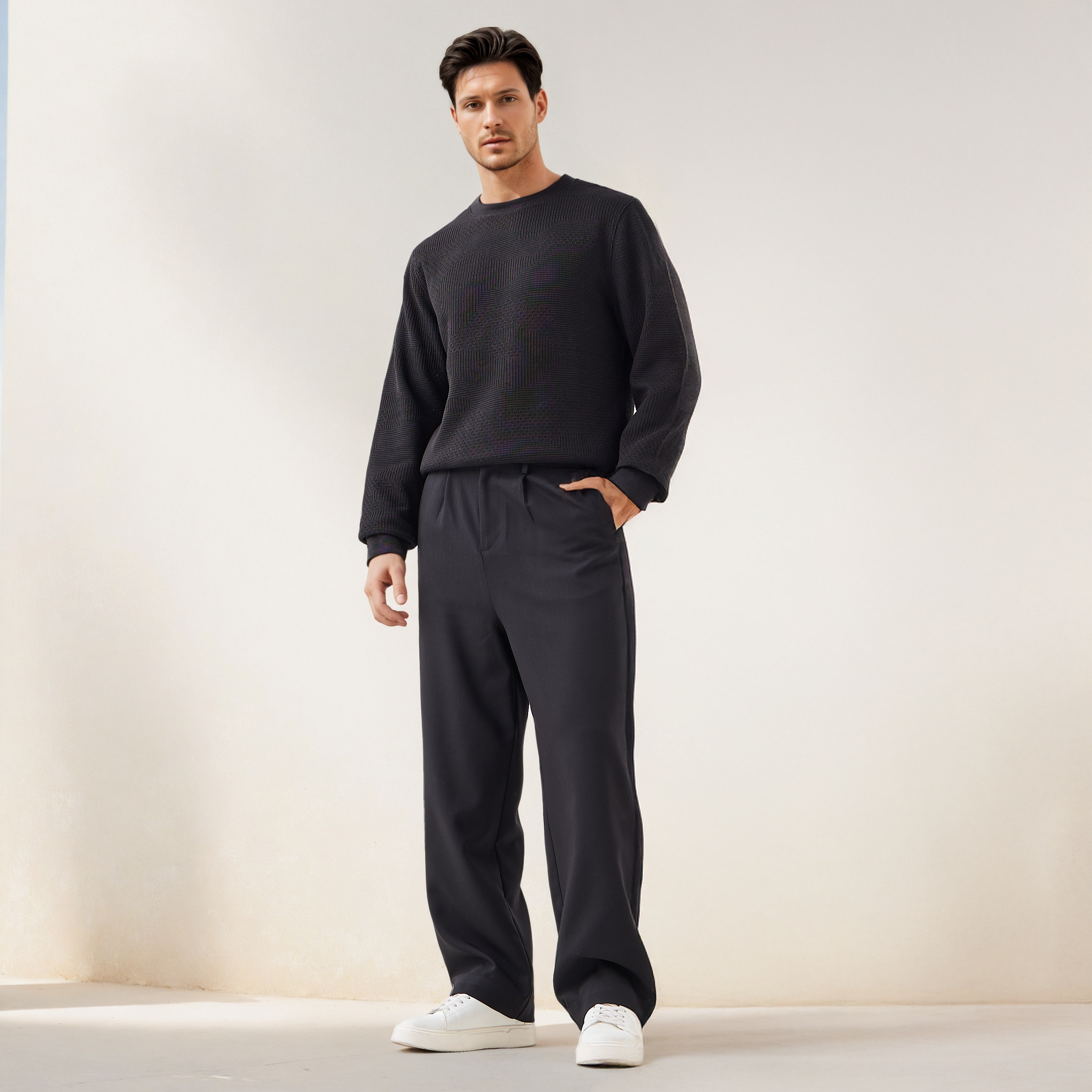 Textured Jacquard Sweatshirt with Crew Neck-men-winterwear-hoodiesandsweatshirts-image-2