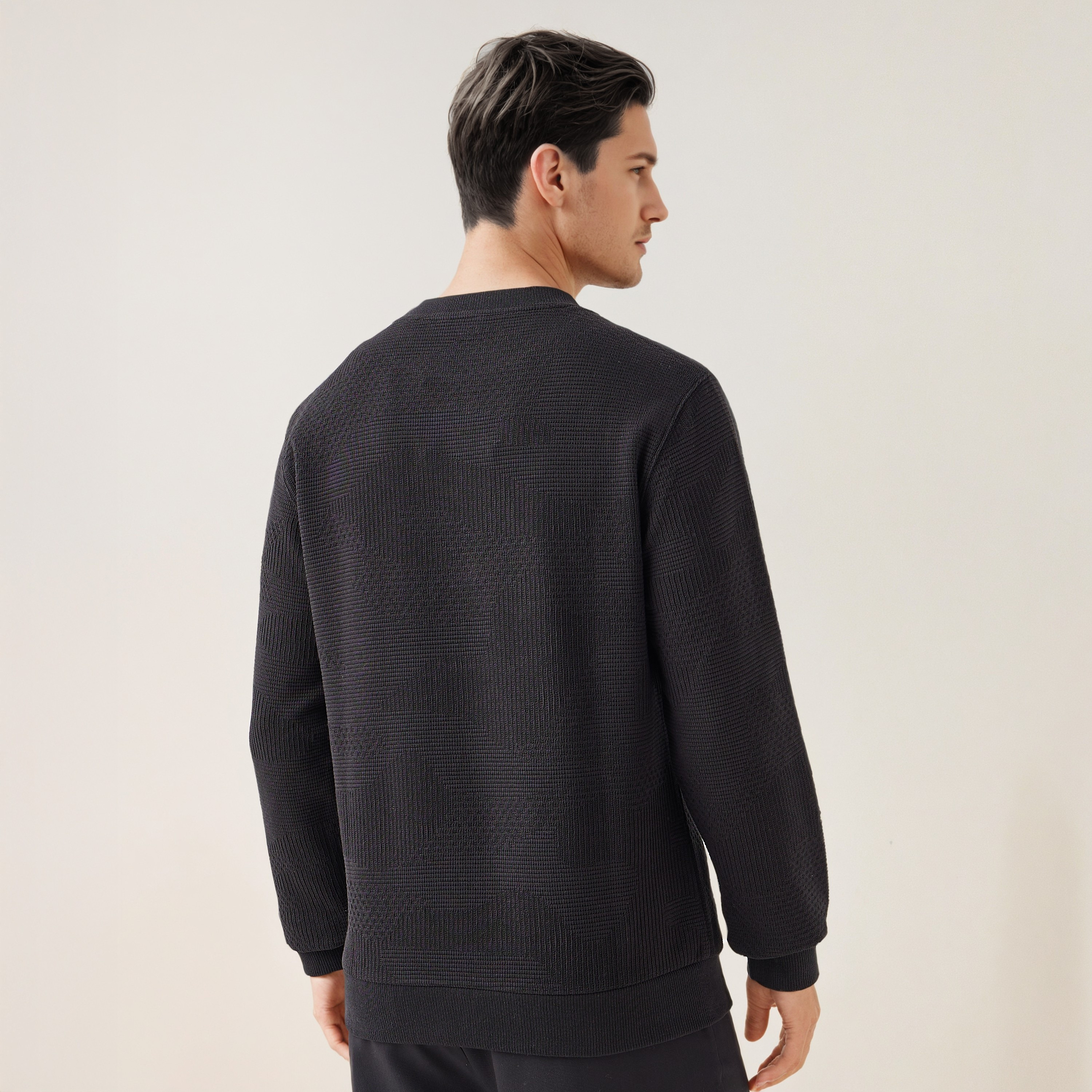 Textured Jacquard Sweatshirt with Crew Neck-men-winterwear-hoodiesandsweatshirts-image-3