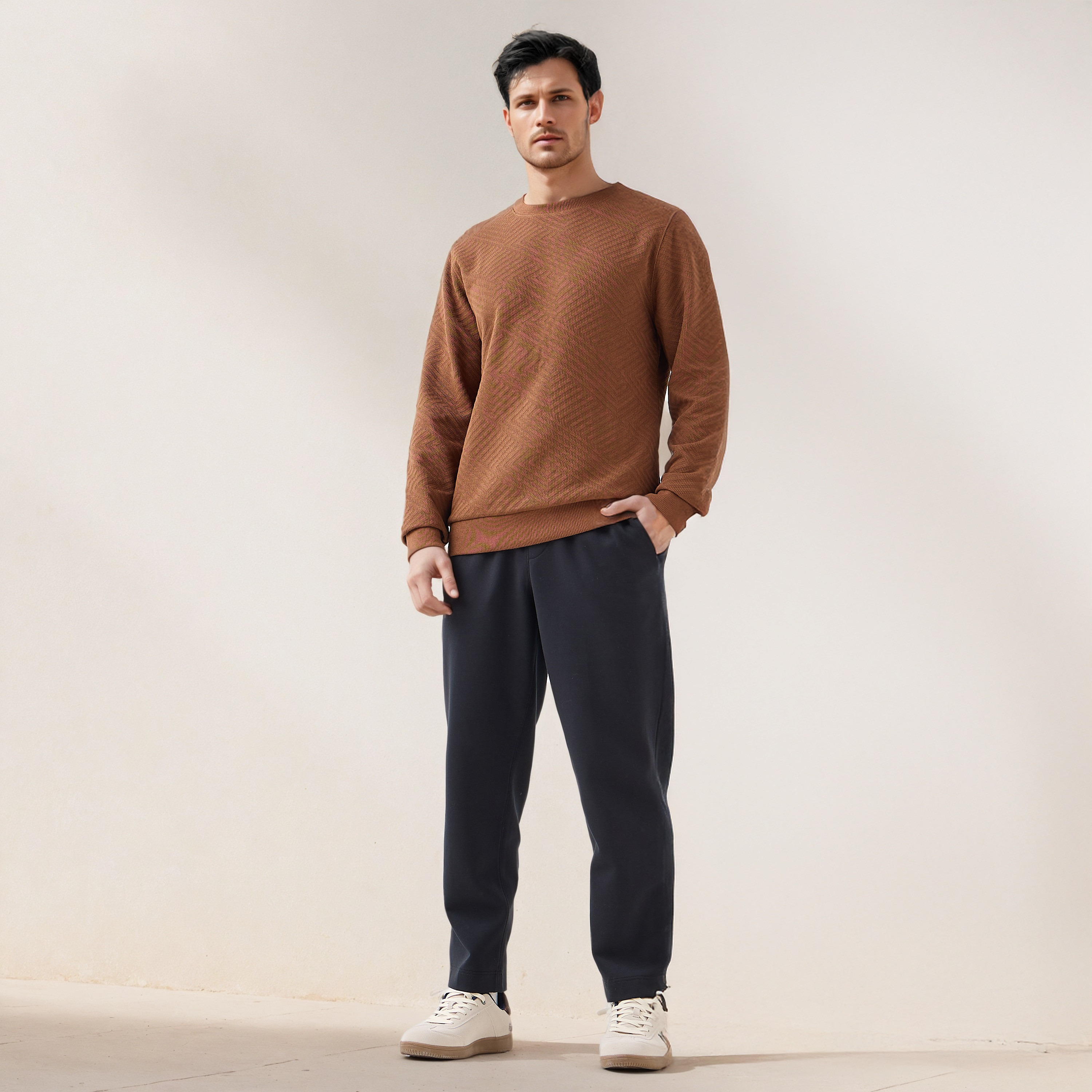 Textured Jacquard Sweatshirt with Crew Neck-men-winterwear-hoodiesandsweatshirts-image-2