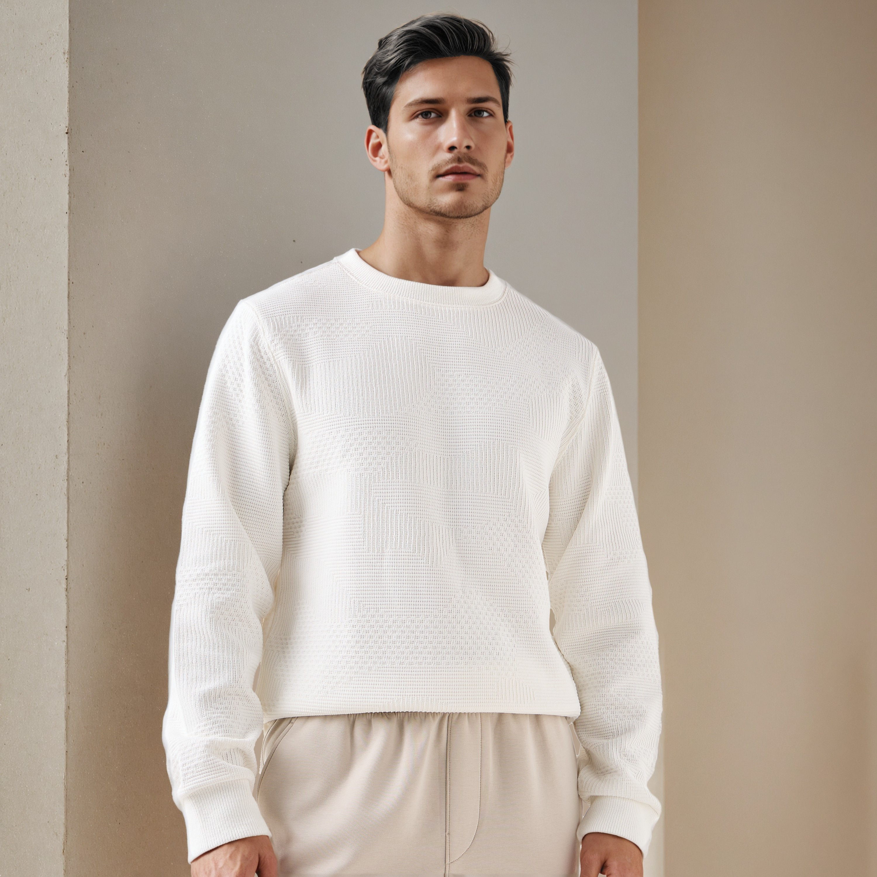 سويت شيرت جاكار بارز الملمس بياقة ضيّقة -men-winterwear-hoodiesandsweatshirts-image-9