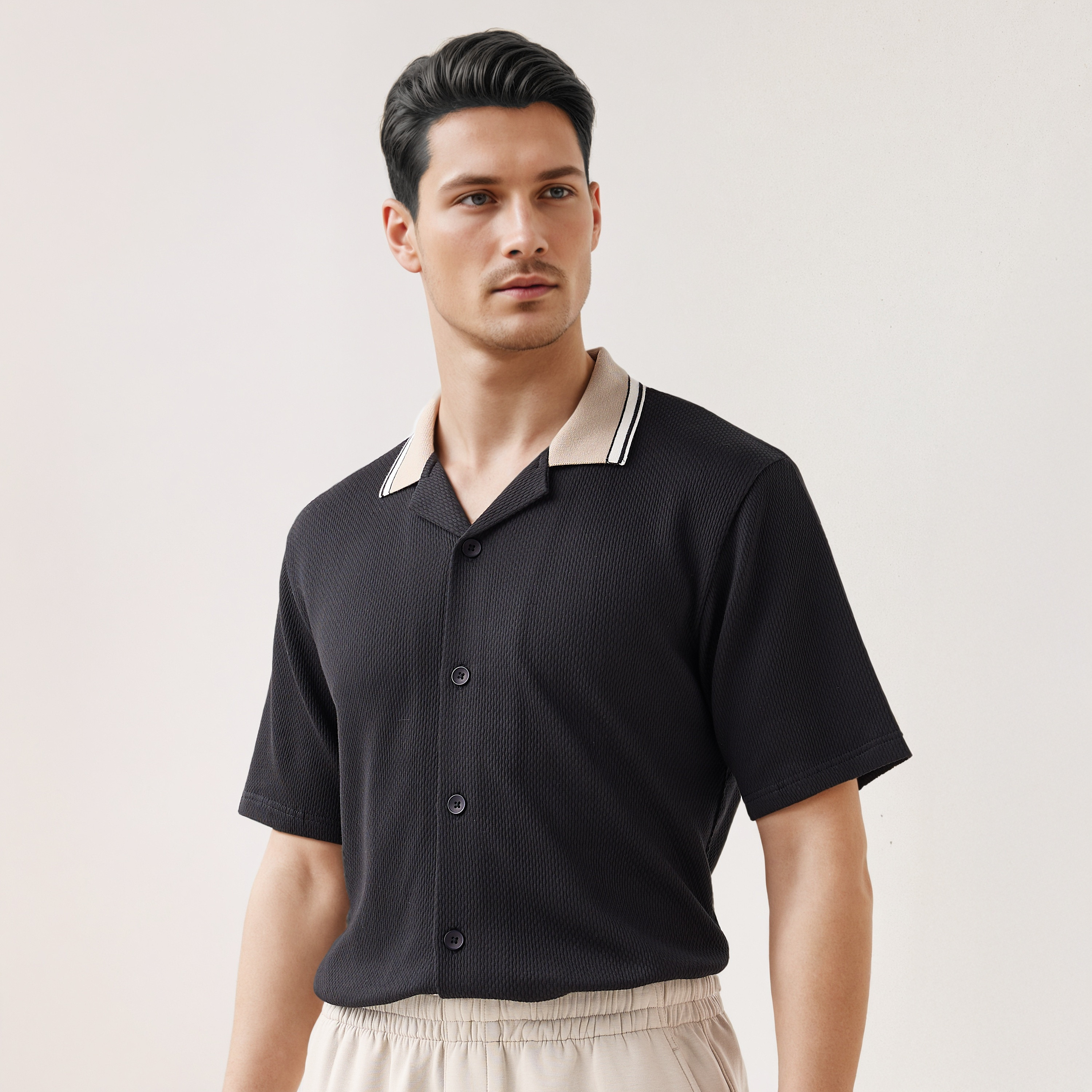 قميص جاكار بارز الملمس بقصة عادية-men-clothing-shirts-image-4
