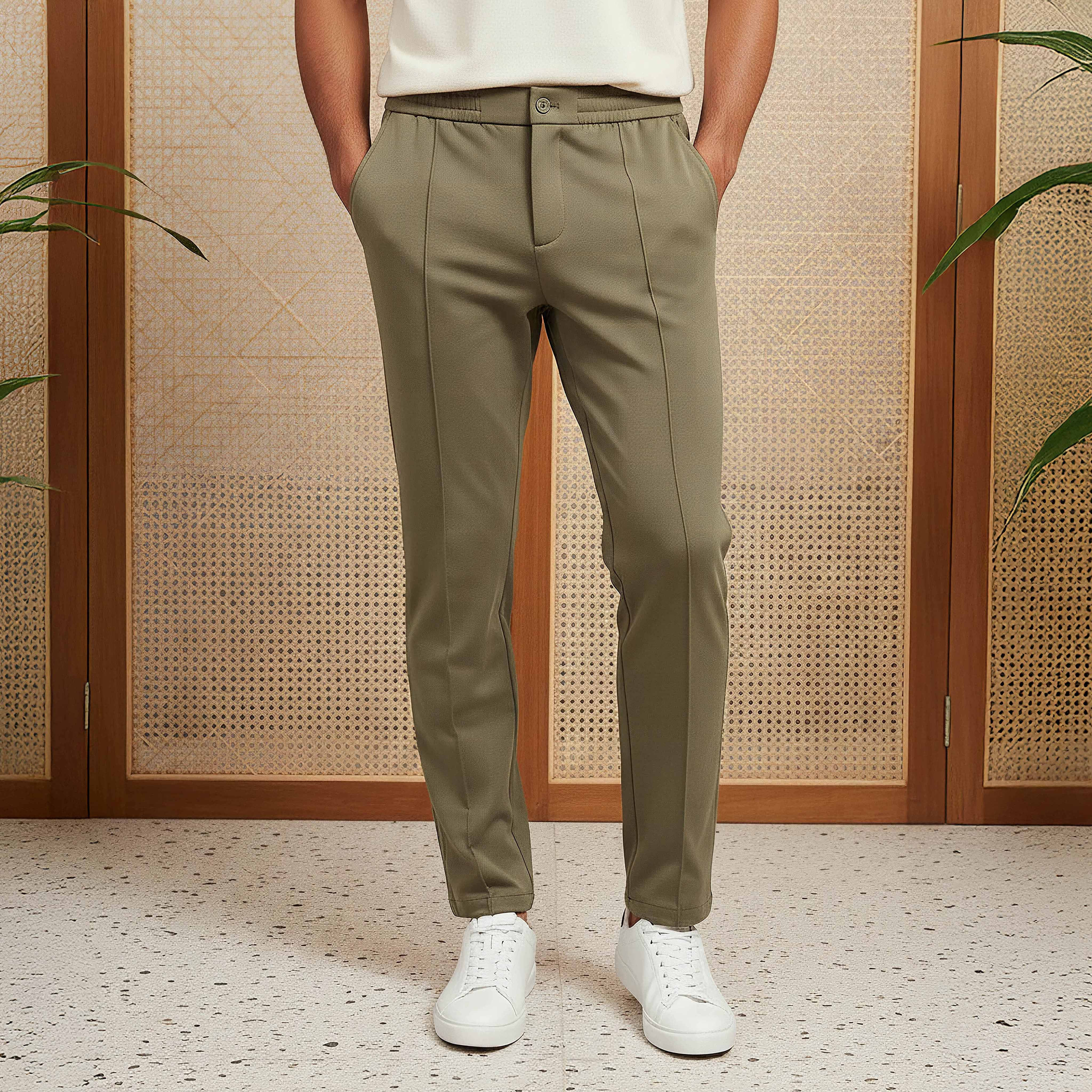 Men's Slim Fit Viscose Blend Flexi Waist Trousers-men-clothing-bottoms-trousersandchinos-trousers-image-1