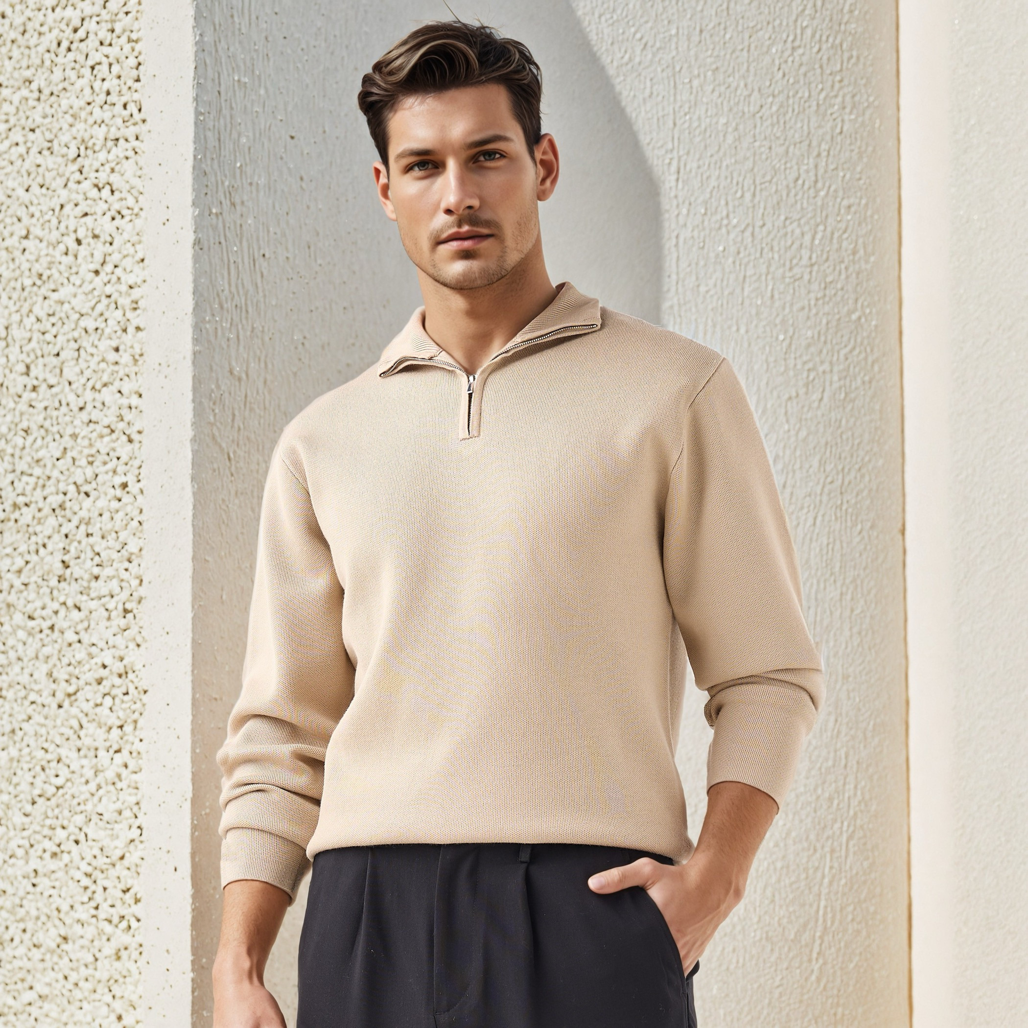 Textured Sweater with Mock Neck-men-clothing-sweatersandpullovers-image-1
