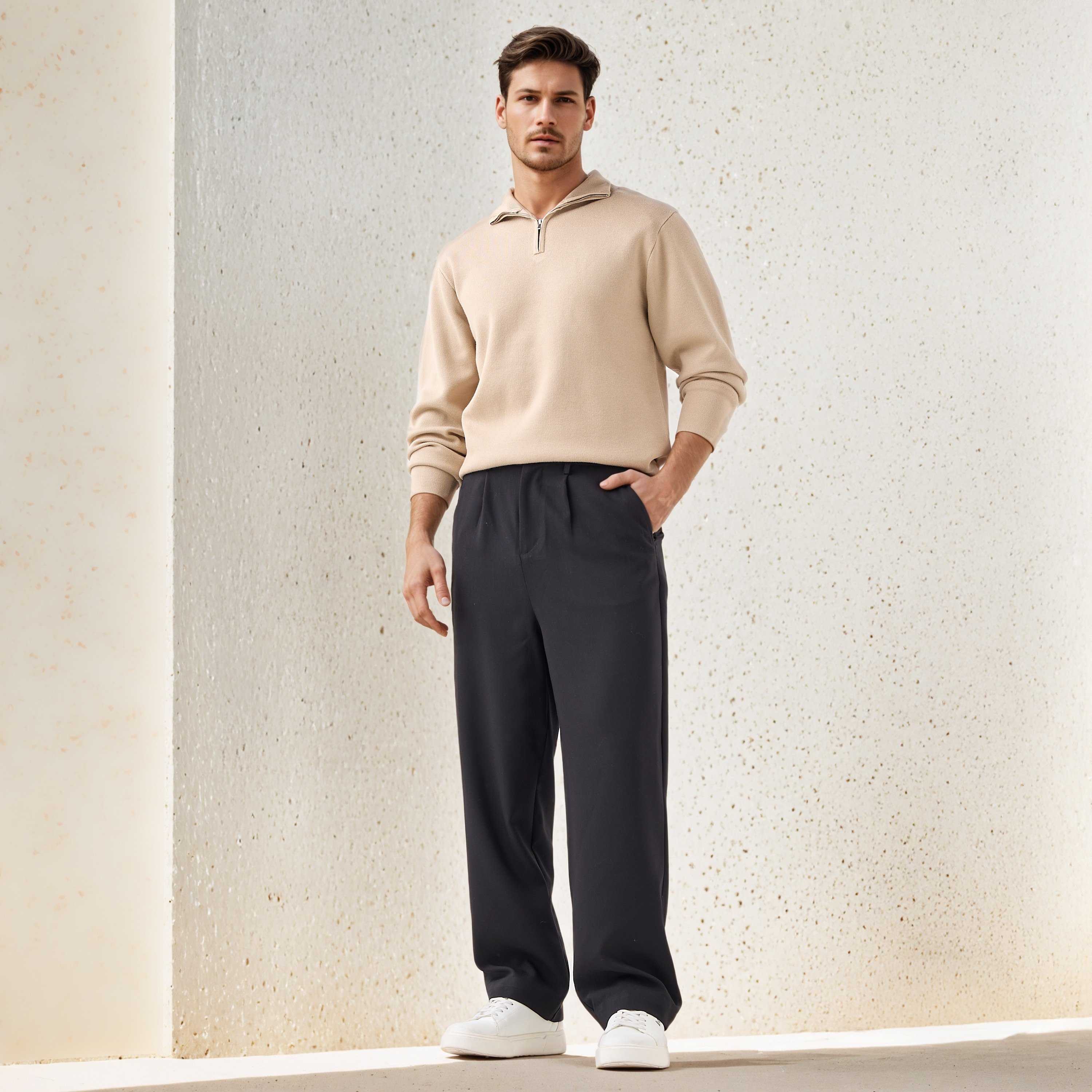 Textured Sweater with Mock Neck-men-clothing-sweatersandpullovers-image-2