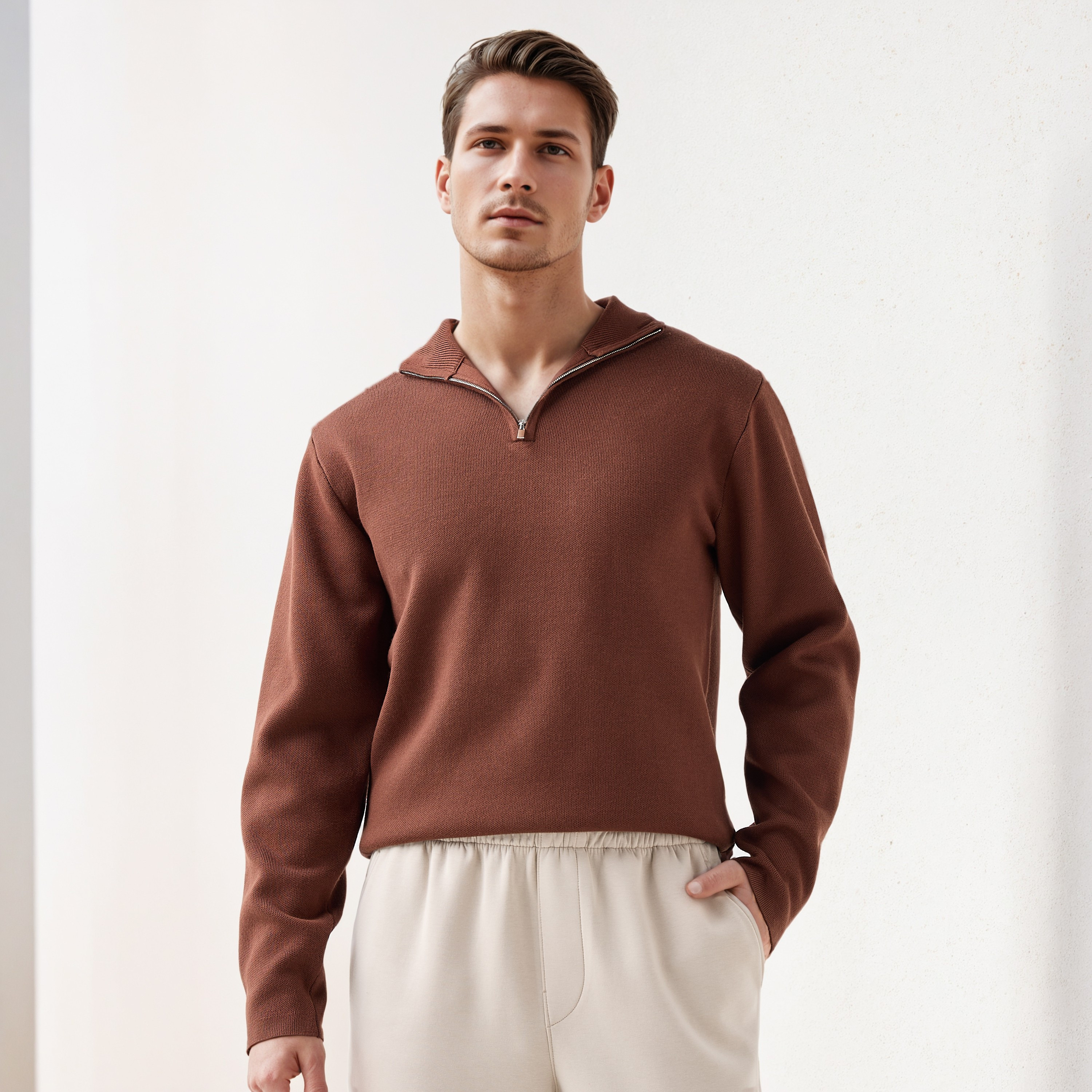 Textured Sweater with Mock Neck-men-clothing-sweatersandpullovers-image-1
