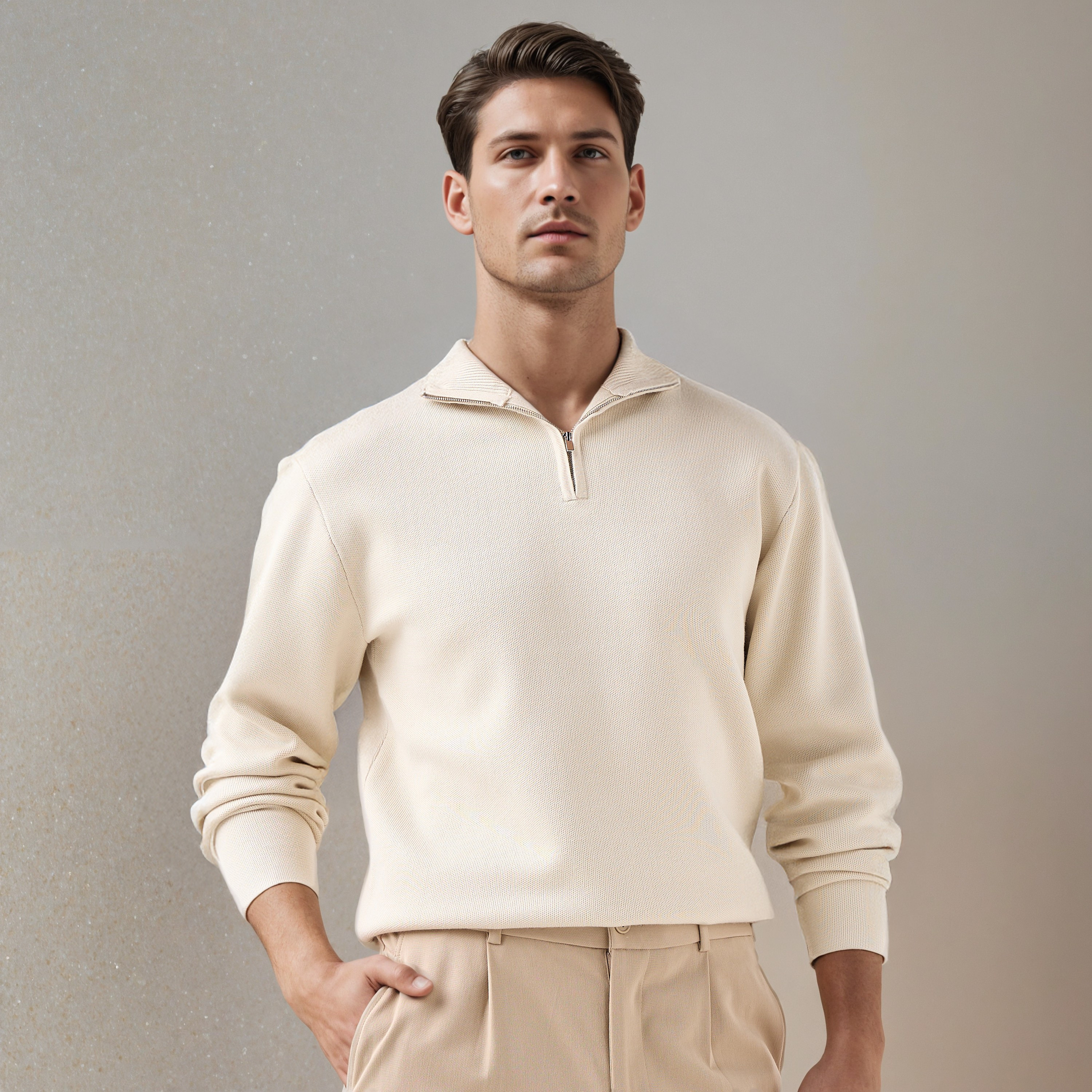 Textured Sweater with Mock Neck-men-clothing-sweatersandpullovers-image-1